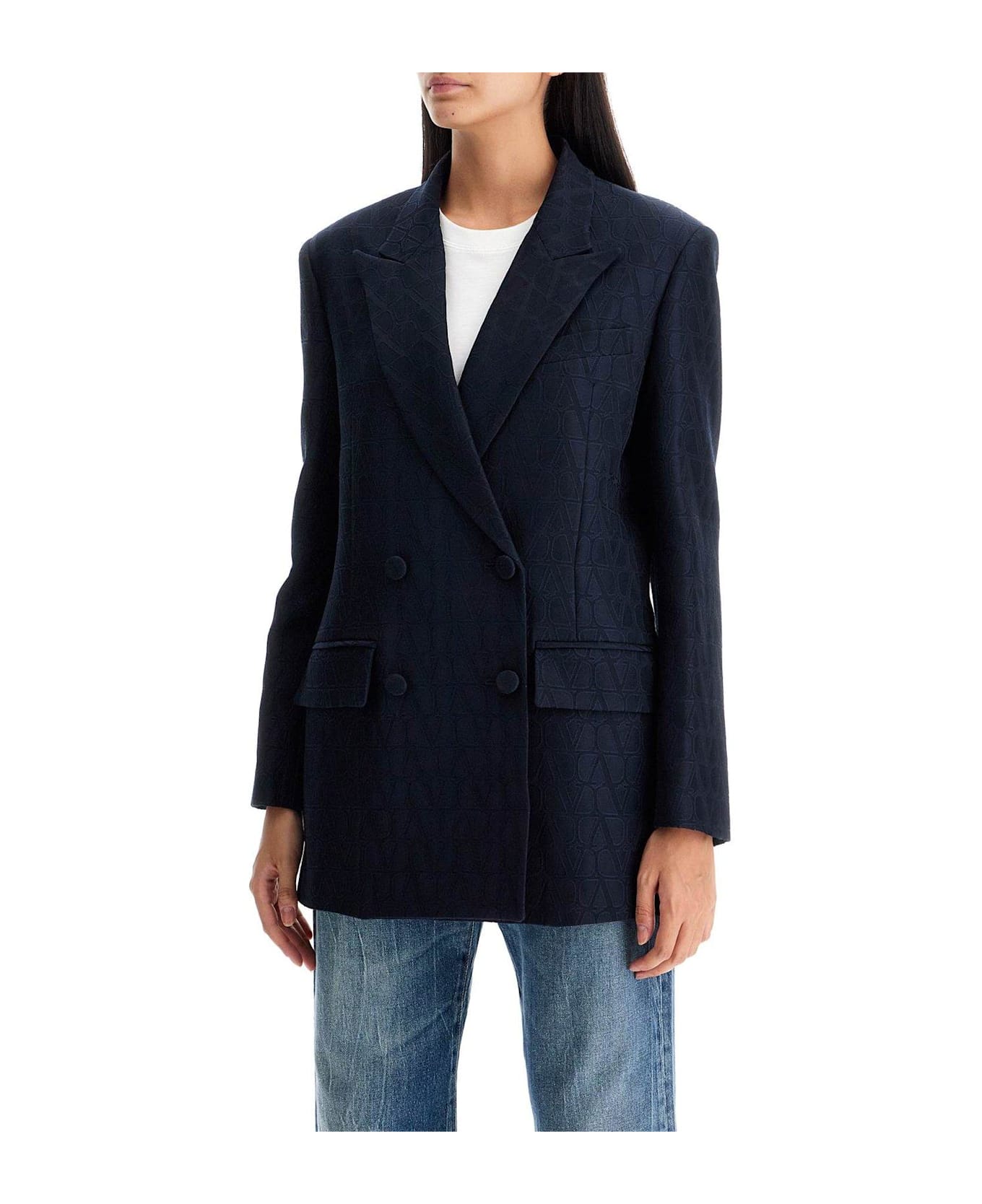 Valentino Double-breasted Long-sleeved Blazer - Navy
