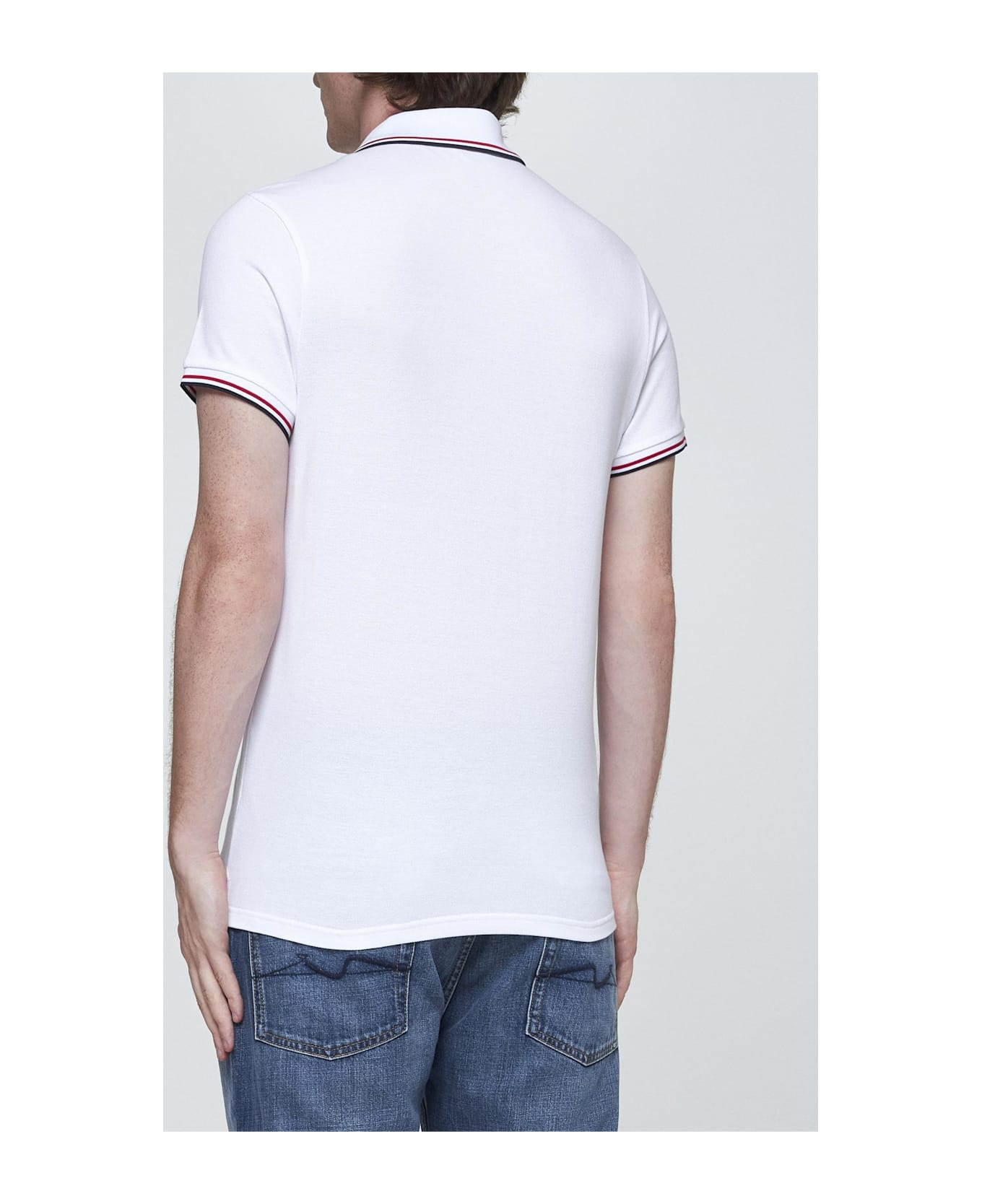 Moncler Logo-patch Cotton Polo Shirt - Bianco