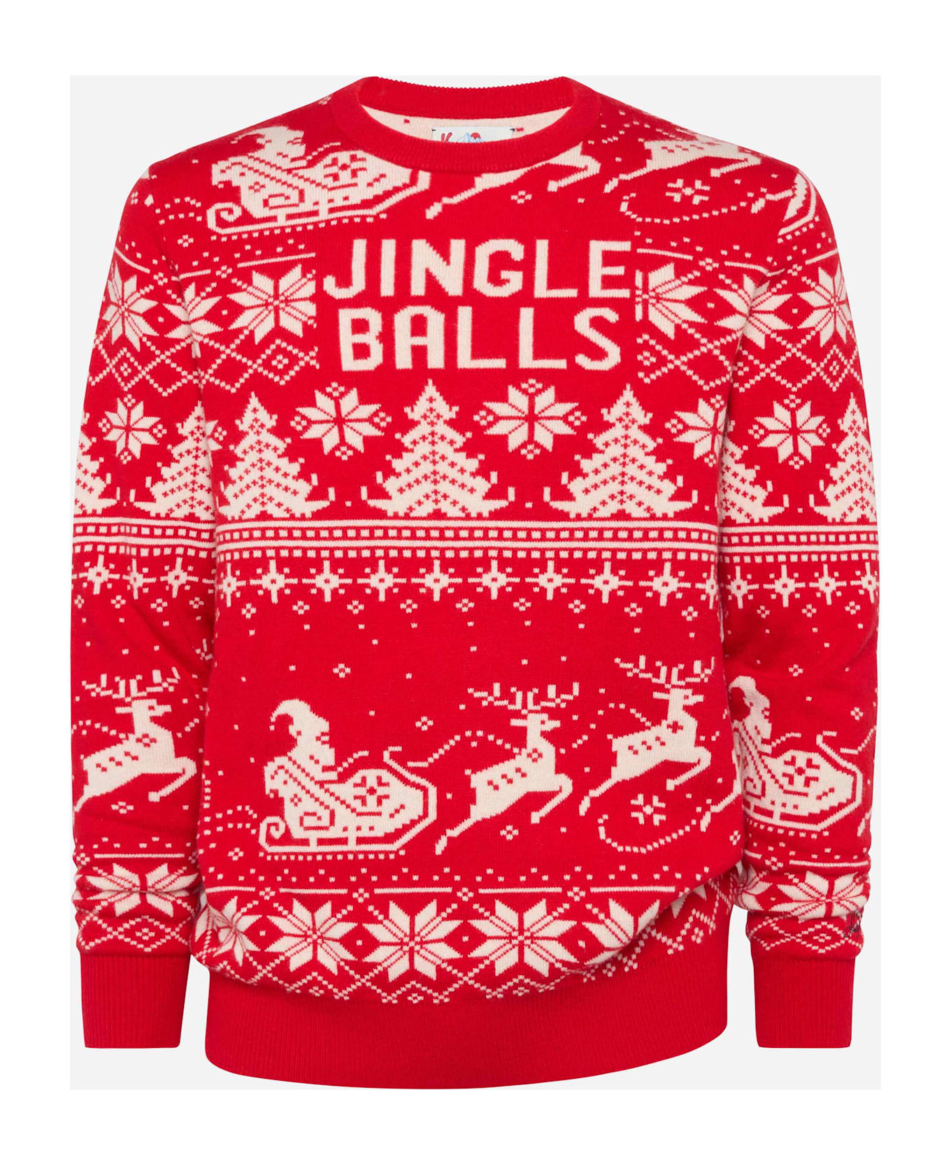MC2 Saint Barth Fairs Isle Sweater Heron With Jingle Balls Jacquard - RED