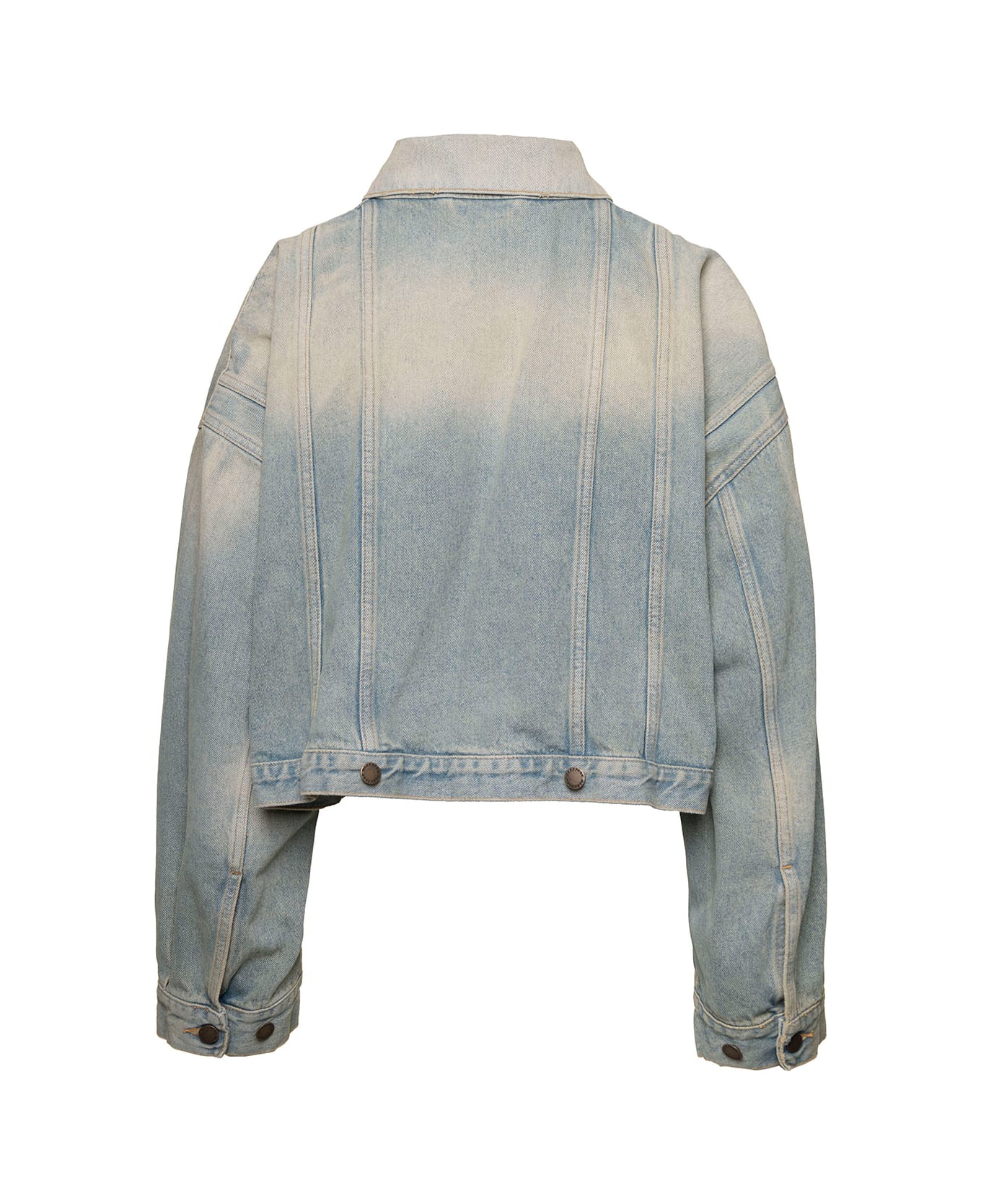 DARKPARK 'gigi' Light Blue Cropped Jacket With Bleach Effect In Cotton Denim Woman - Light blue