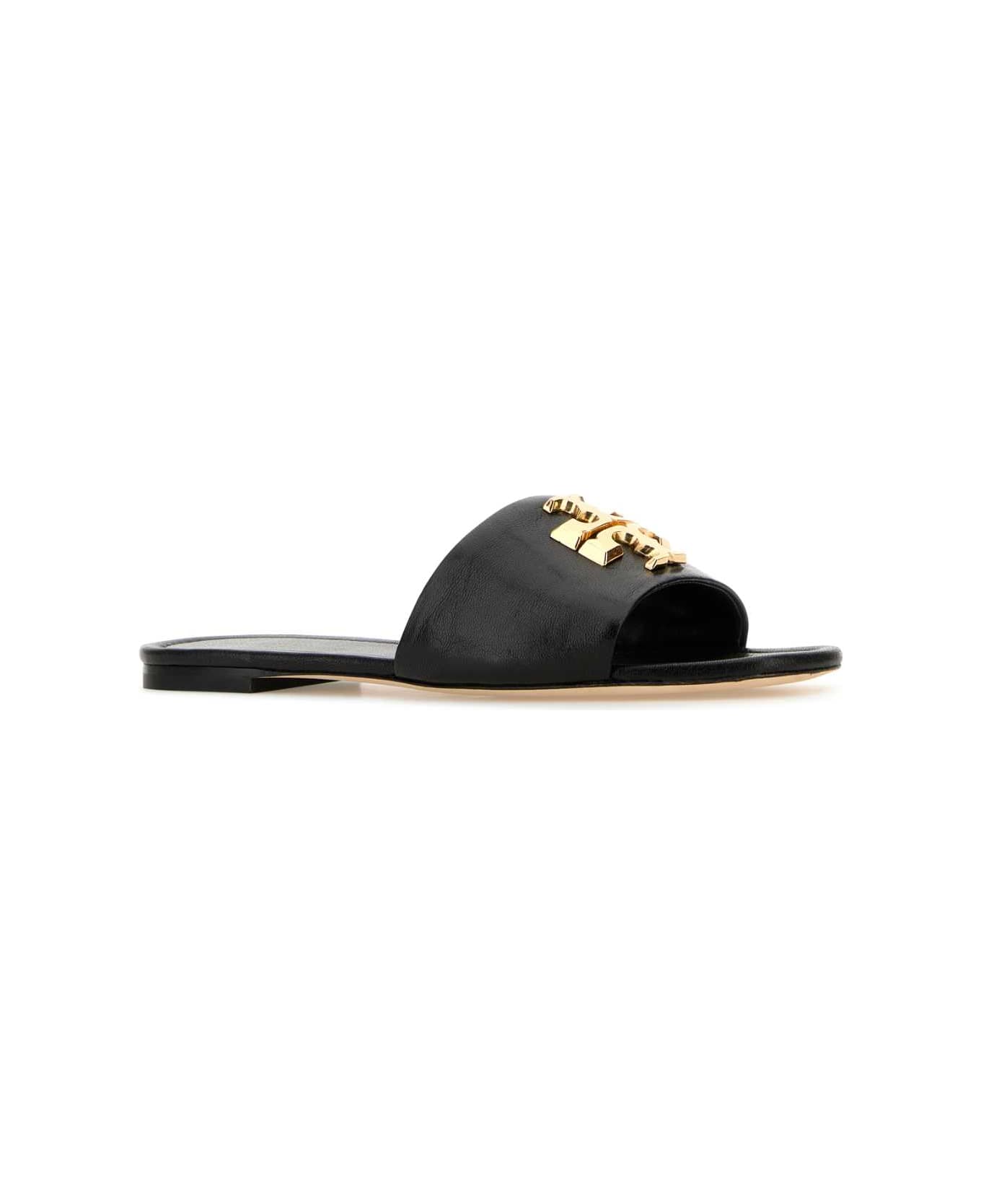 Tory Burch Black Nappa Leather Eleanor Slippers - PERFECTBLACK/GOLD