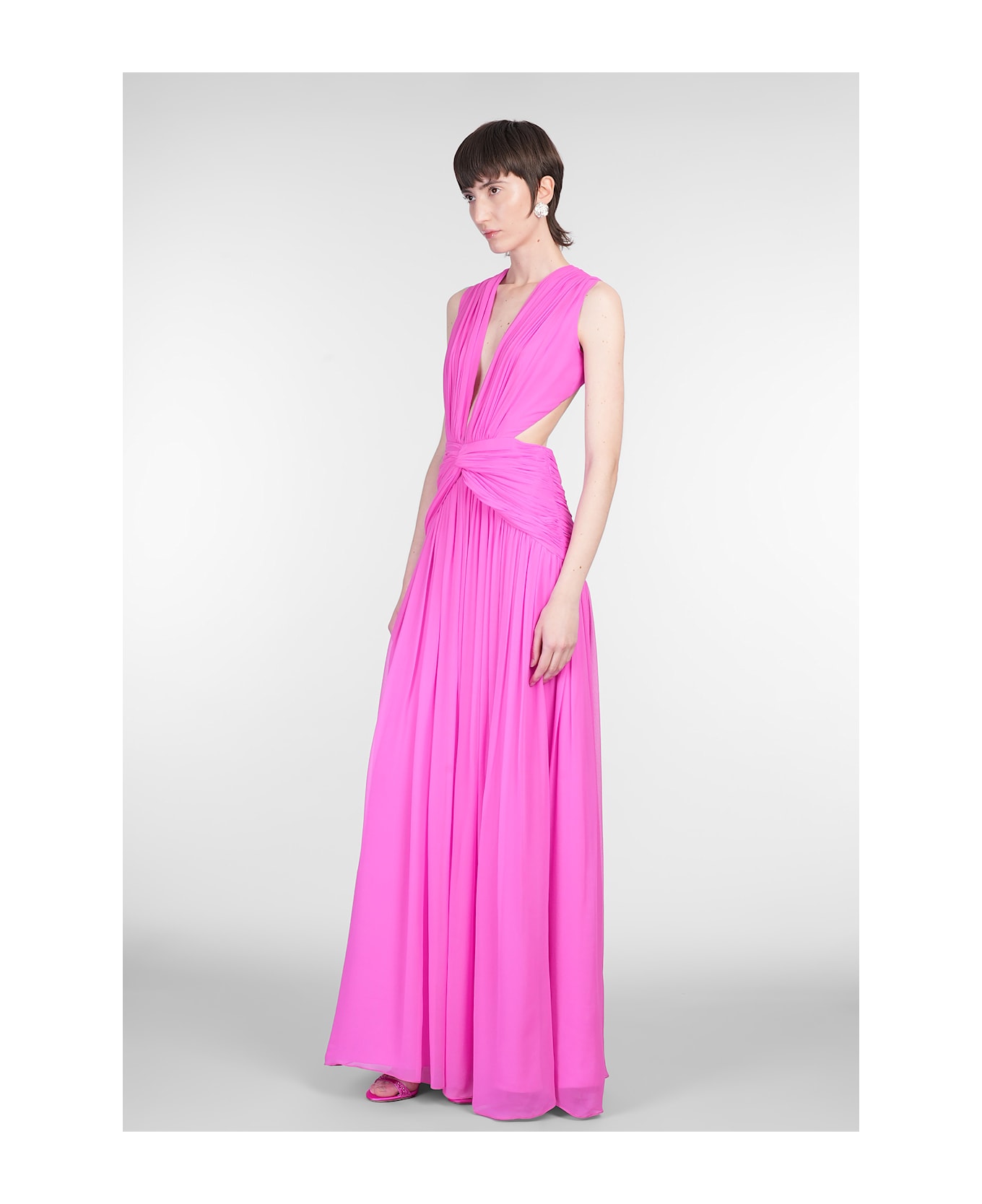 Costarellos Luccia Long Dress In Fuxia Silk - fuxia