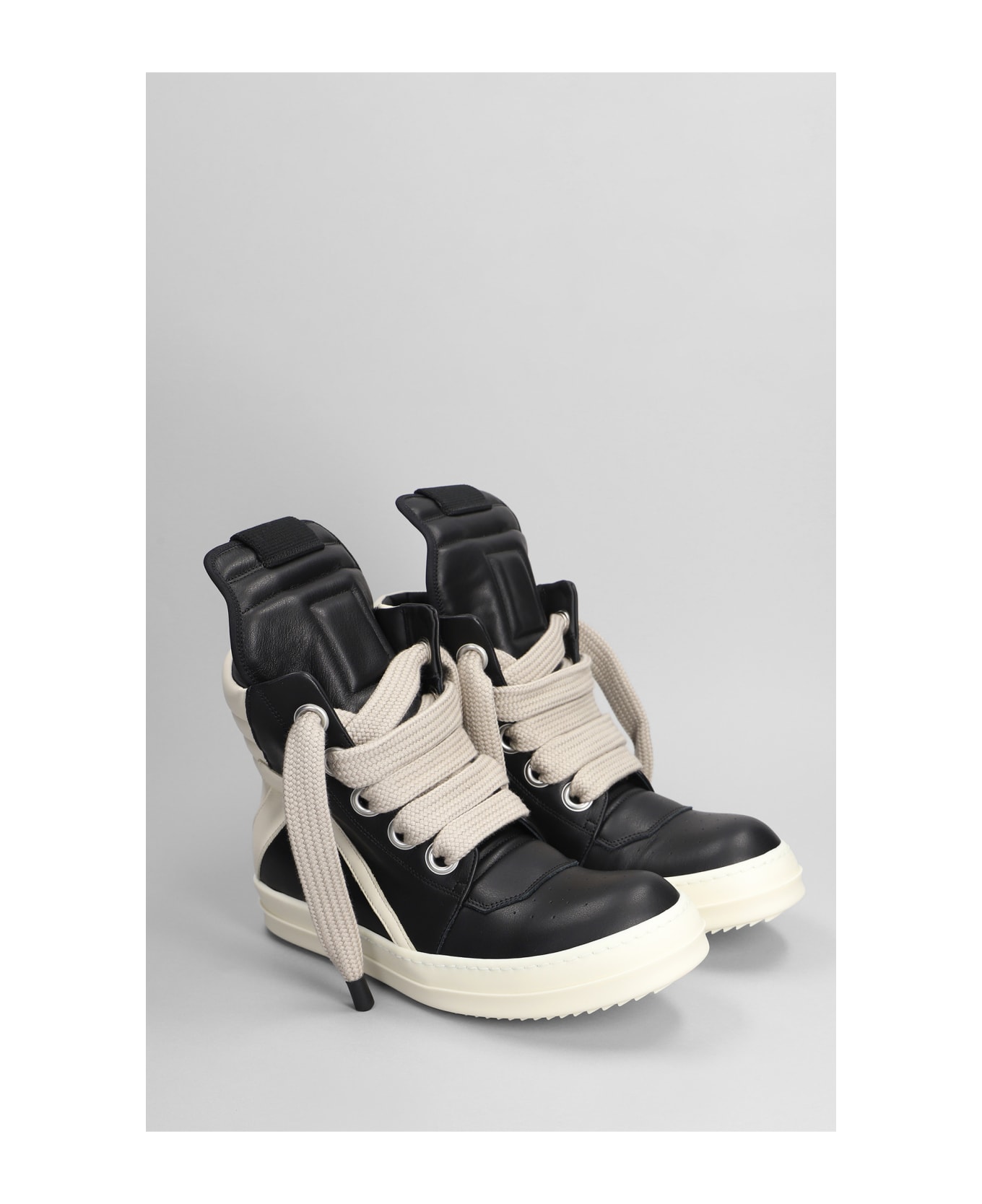 Rick Owens Jumbolaced Geobasket Sneakers In Black Leather - Black Milk