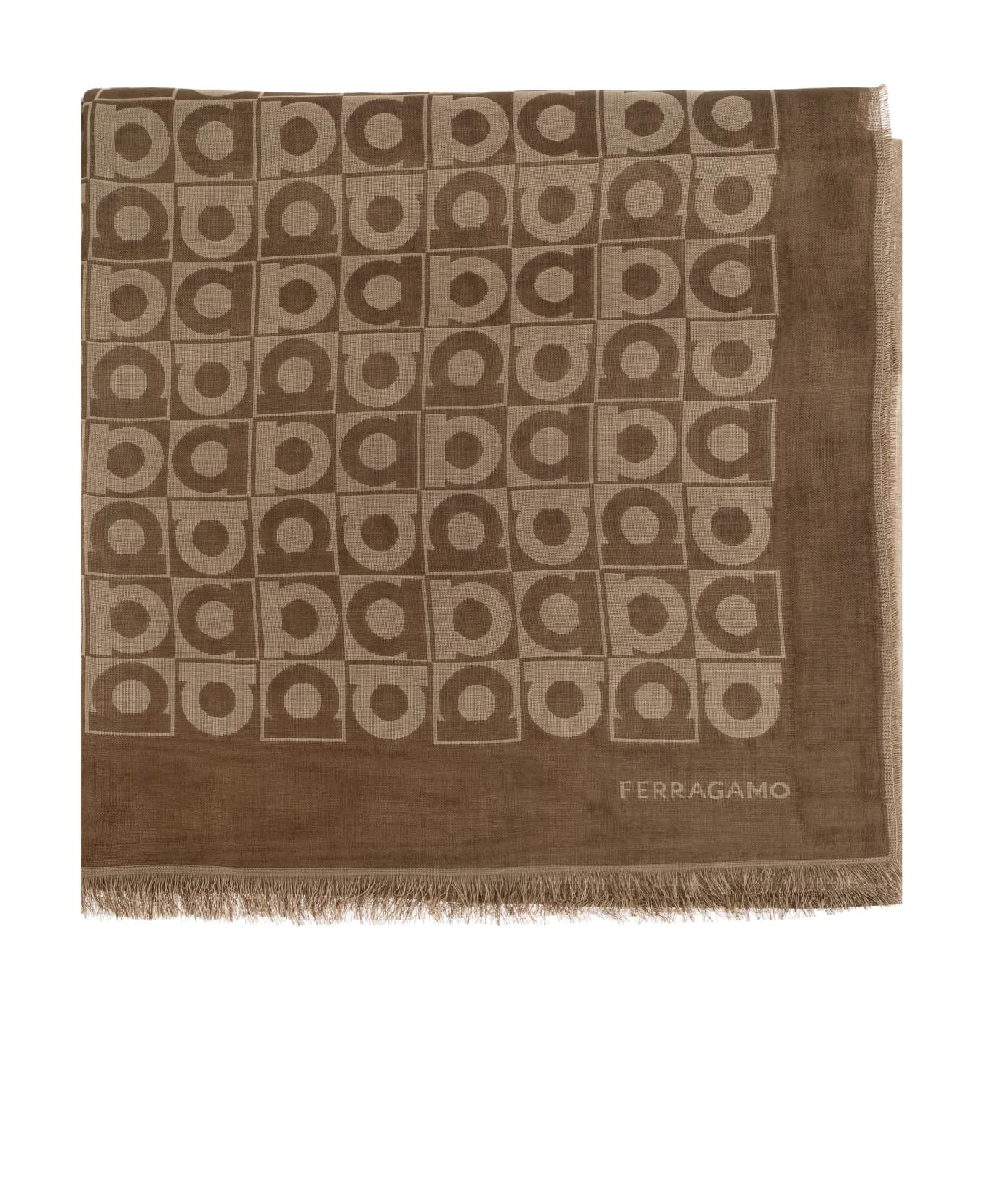 Ferragamo Scarf With Monogram - Brown