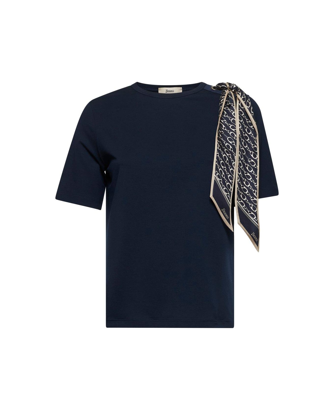 Herno Scarf Detailed Crewneck T-shirt - Blu navy