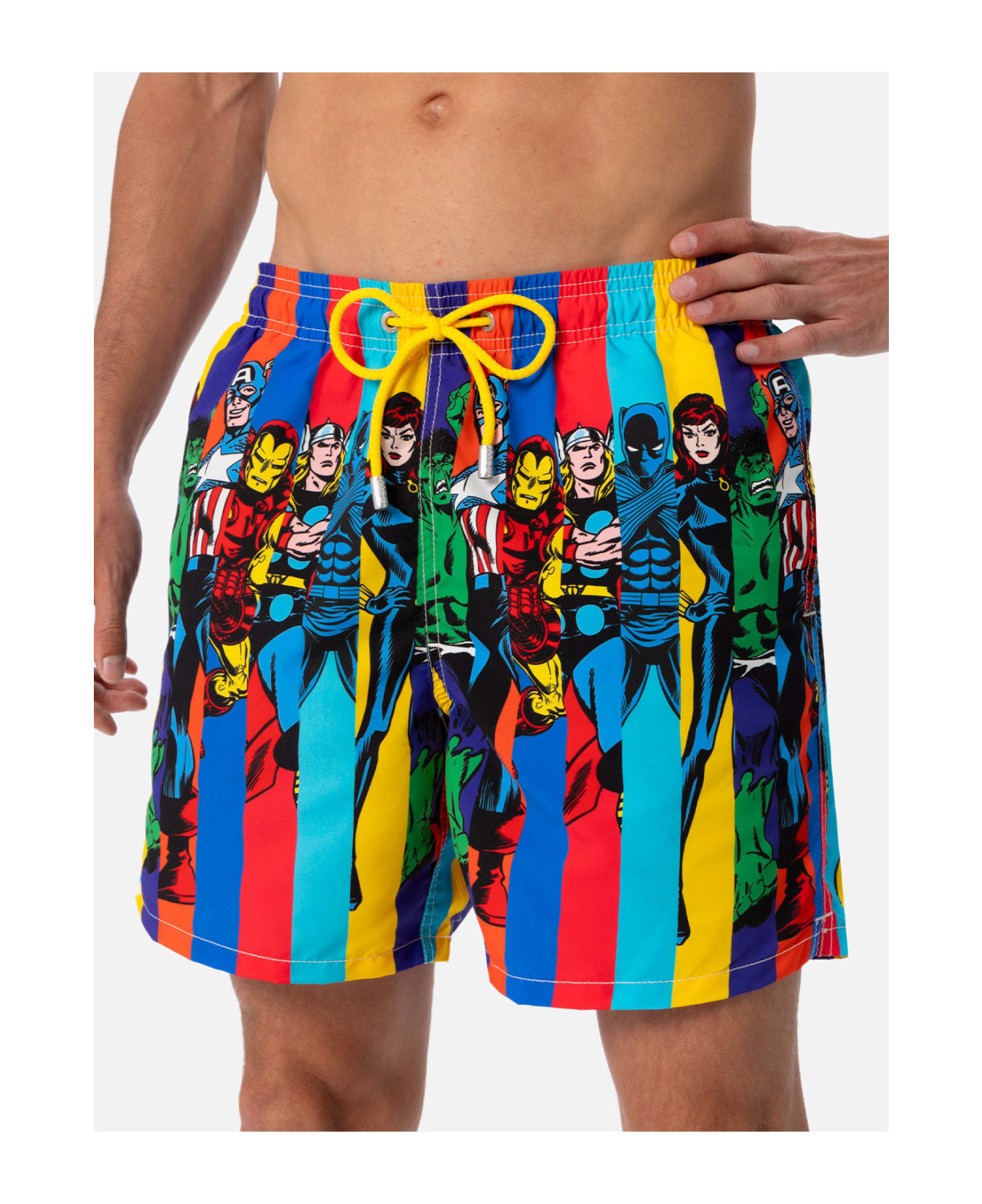 MC2 Saint Barth Man Mid-length Gustavia Swim-shorts With Marvel Characters Placed Print| Marvel Special Edition - WHITE