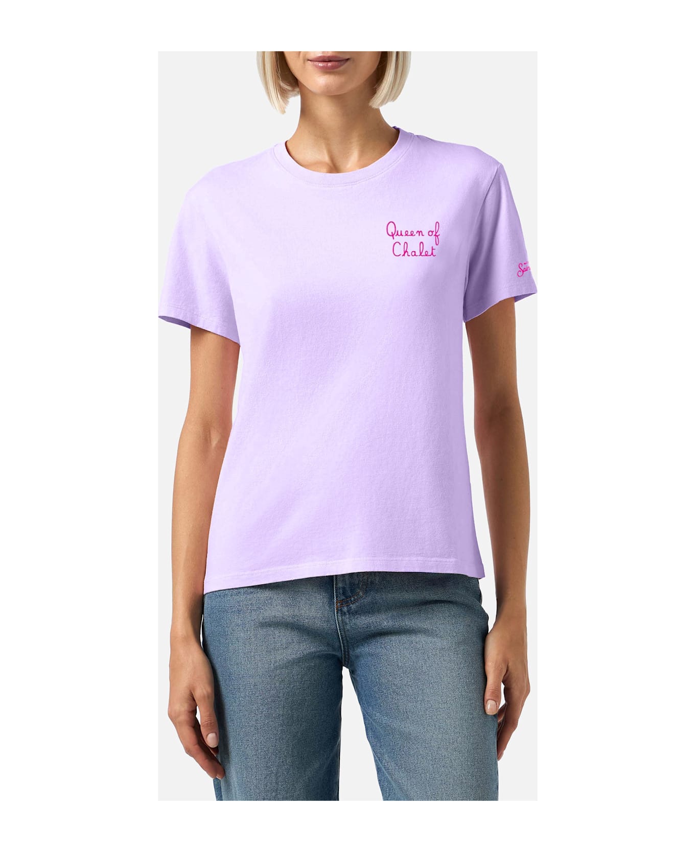 MC2 Saint Barth Winter Cotton T-shirt Emilie With Queen Of Chalet Embroidery - PINK