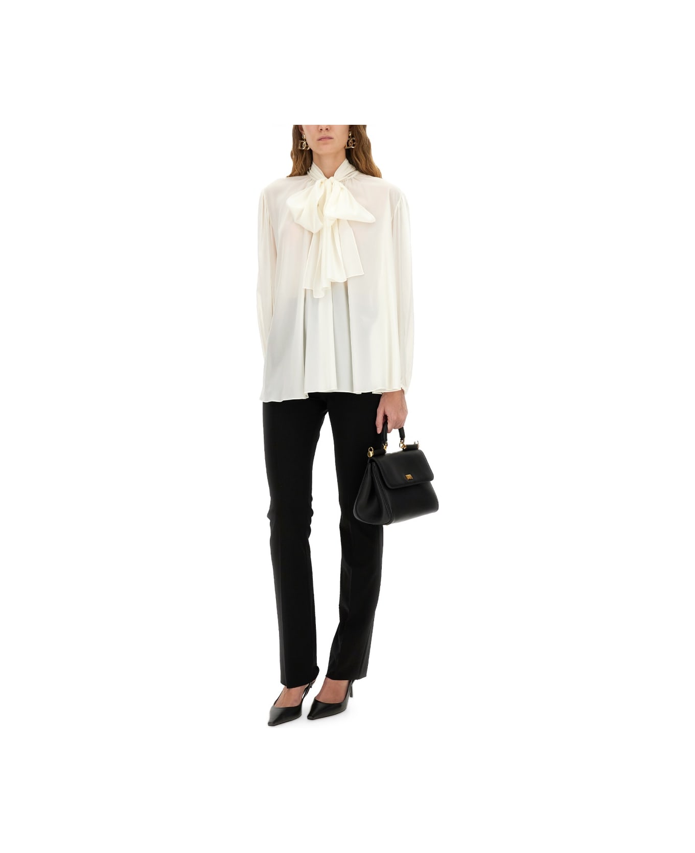Dolce 
Gabbana Silk Shirt With Scarf - IVORY