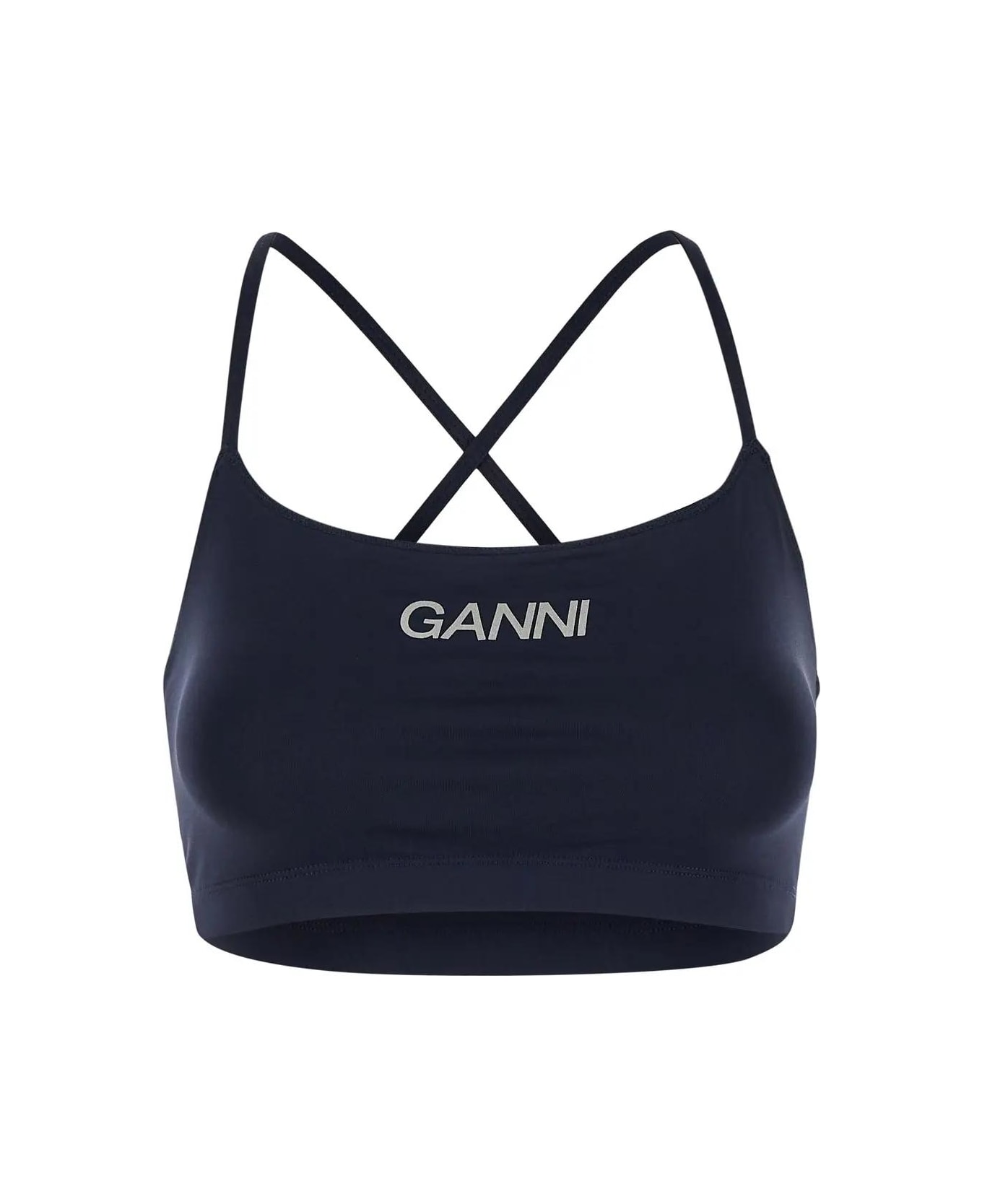 Ganni Logo Top - Blu