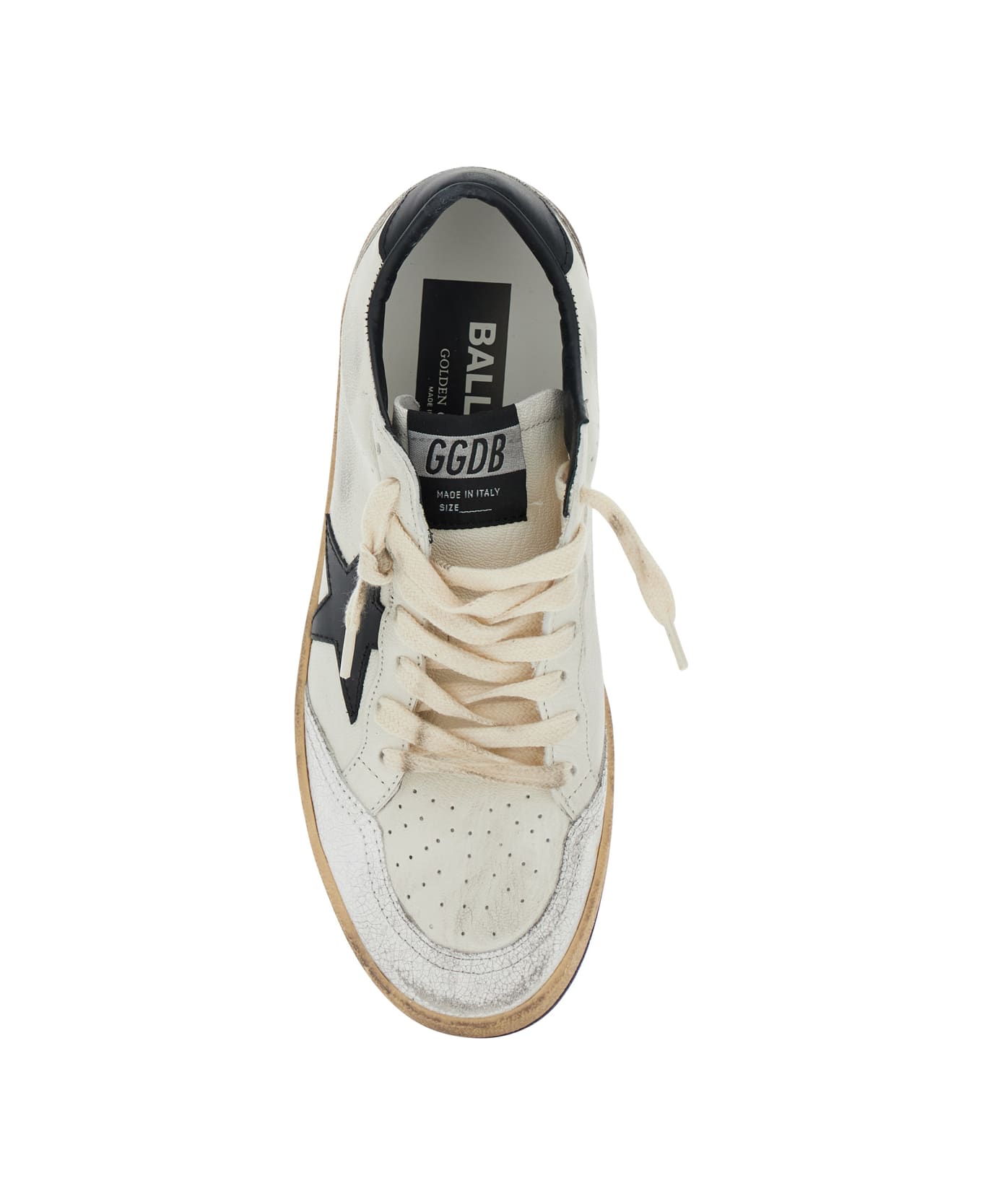 Golden Goose Ballstar
 Black And White Low Top Sneakers With Star Patch On The Side And Contrasting Heel With Writing In Leather Woman - White