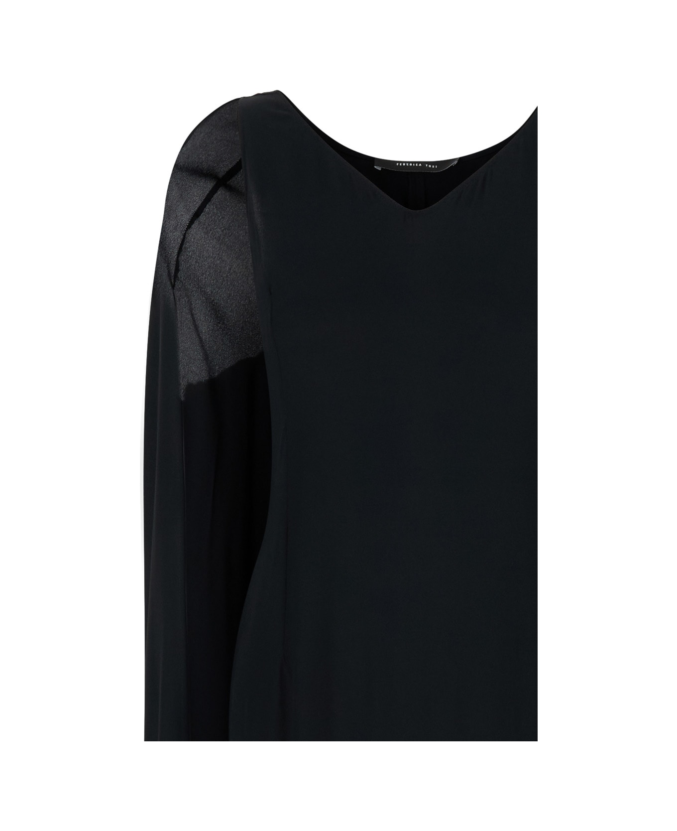 Federica Tosi Black Semi-transparent Crew Neck Long Dress In Silk Blend Woman - Black