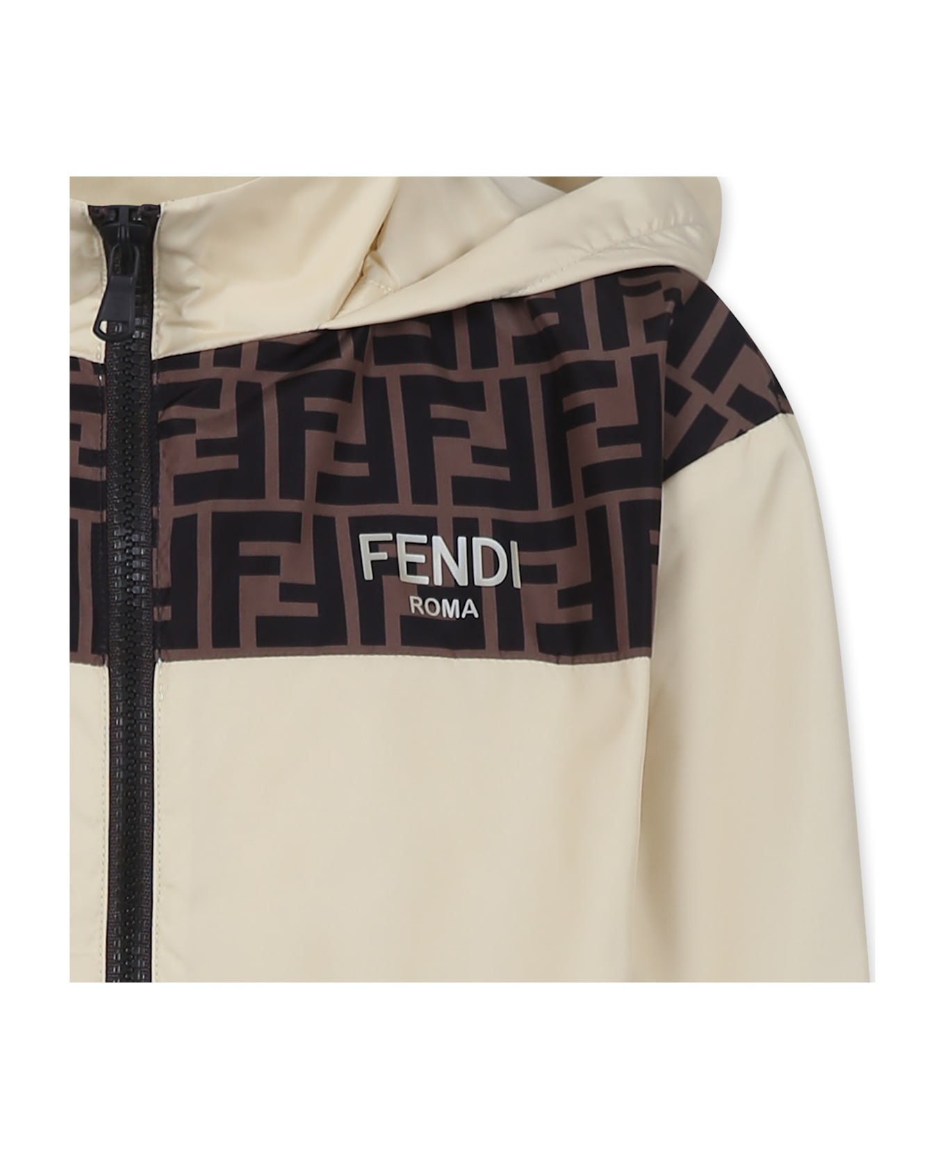 Fendi Beige Windbreaker Jacket For Kids With Ff - Beige