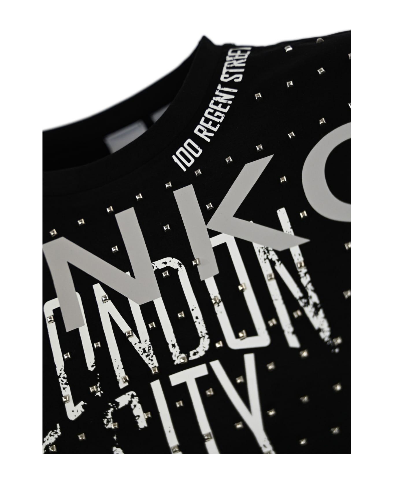 Pinko Cropped T-shirt With Logo And Studs - NERO LIMOUSINE