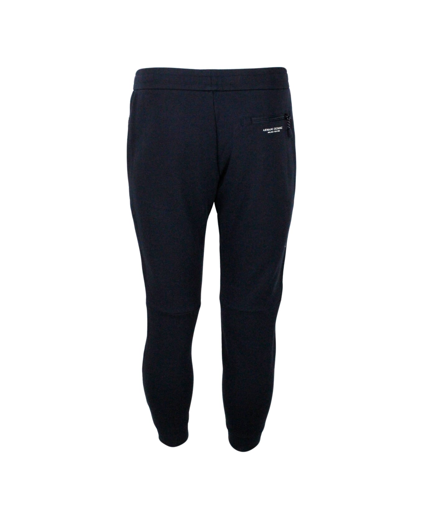 Armani Collezioni Cotton Fleece Jogging Trousers With Drawstring At The Waist And Cuff At The Bottom - Blu