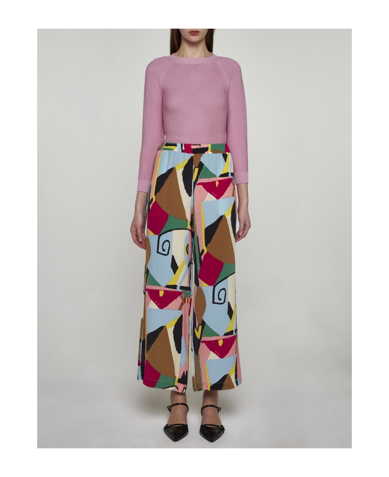 Weekend Max Mara Gradara Print Silk Trousers - MultiColour