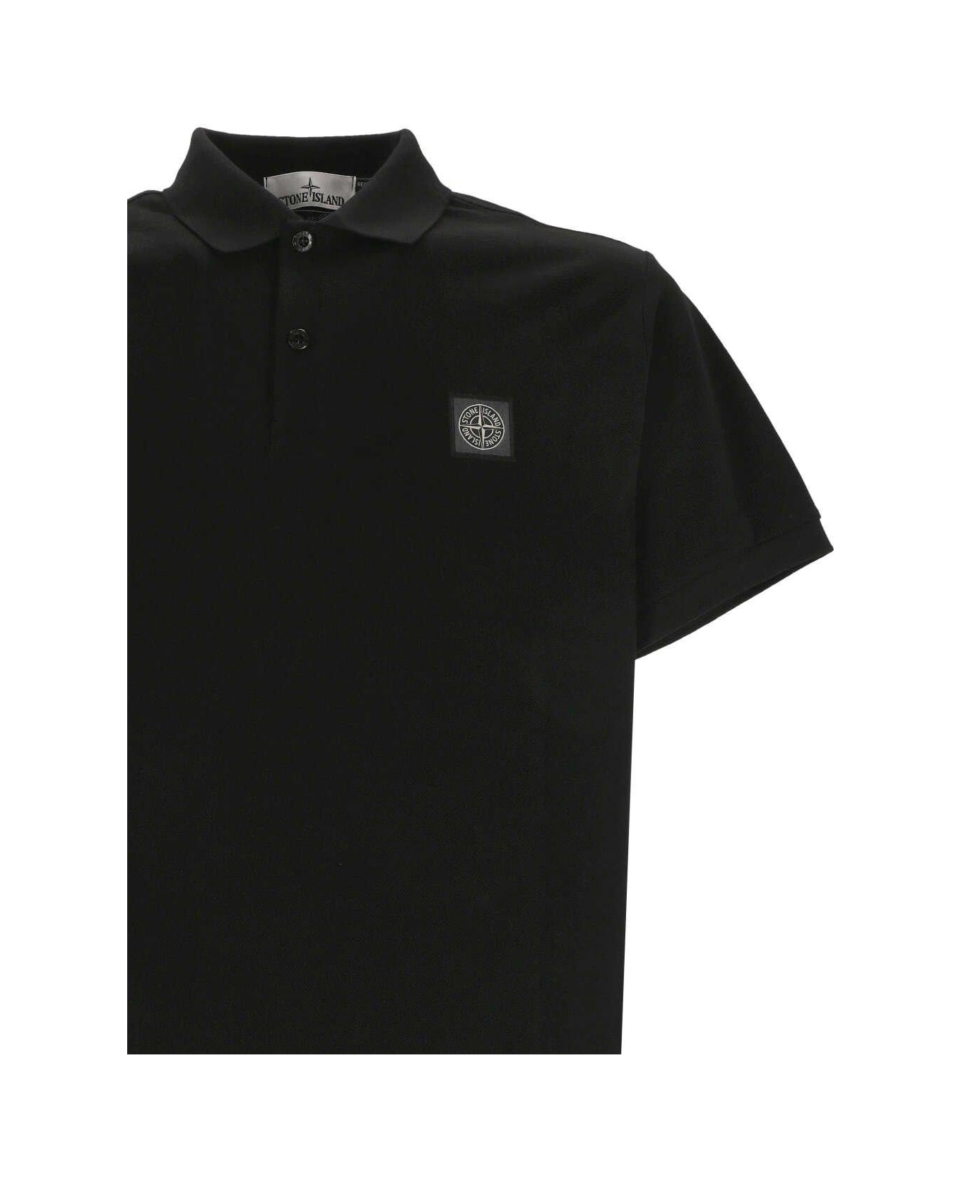 Stone Island Logo Patch Polo Shirt - Black