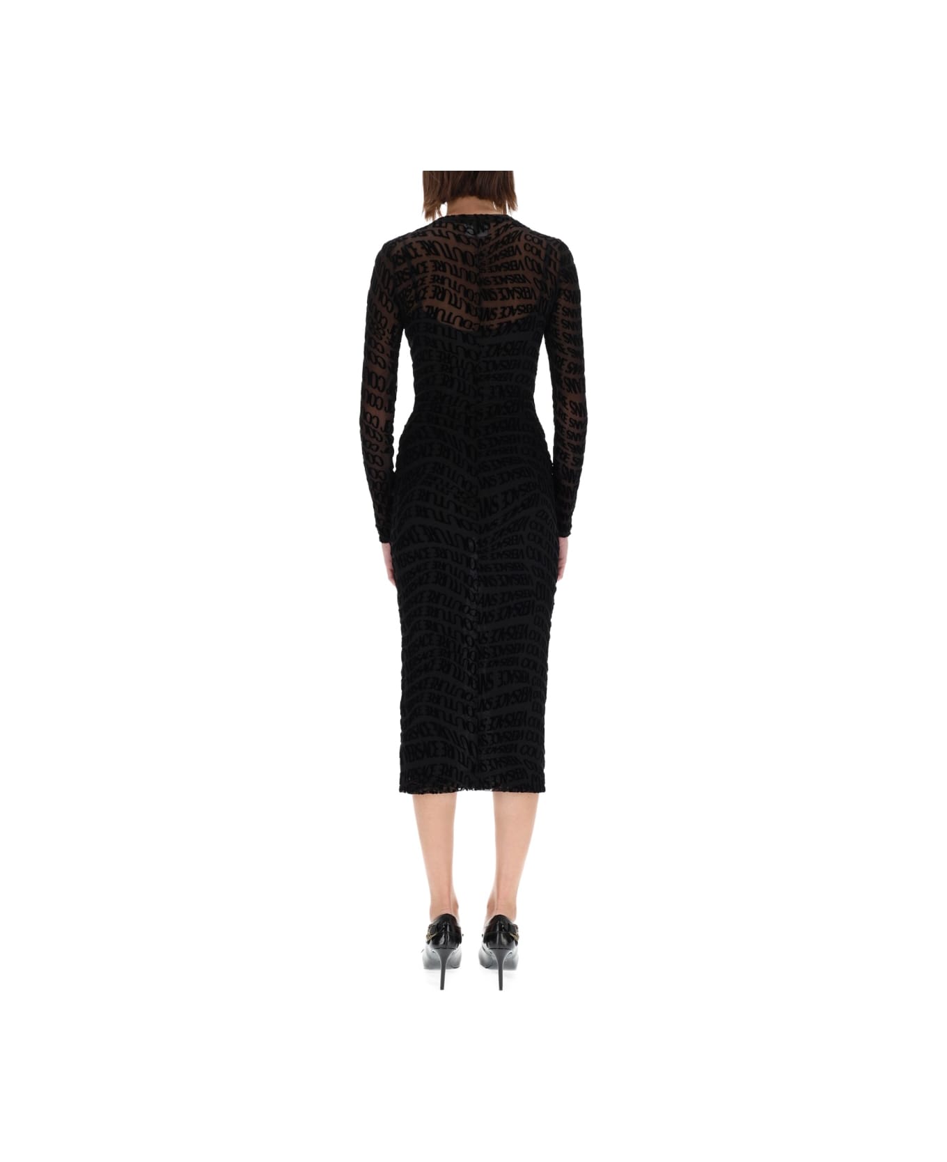 Versace Jeans Couture "liquify Logomania" Midi Dress - BLACK