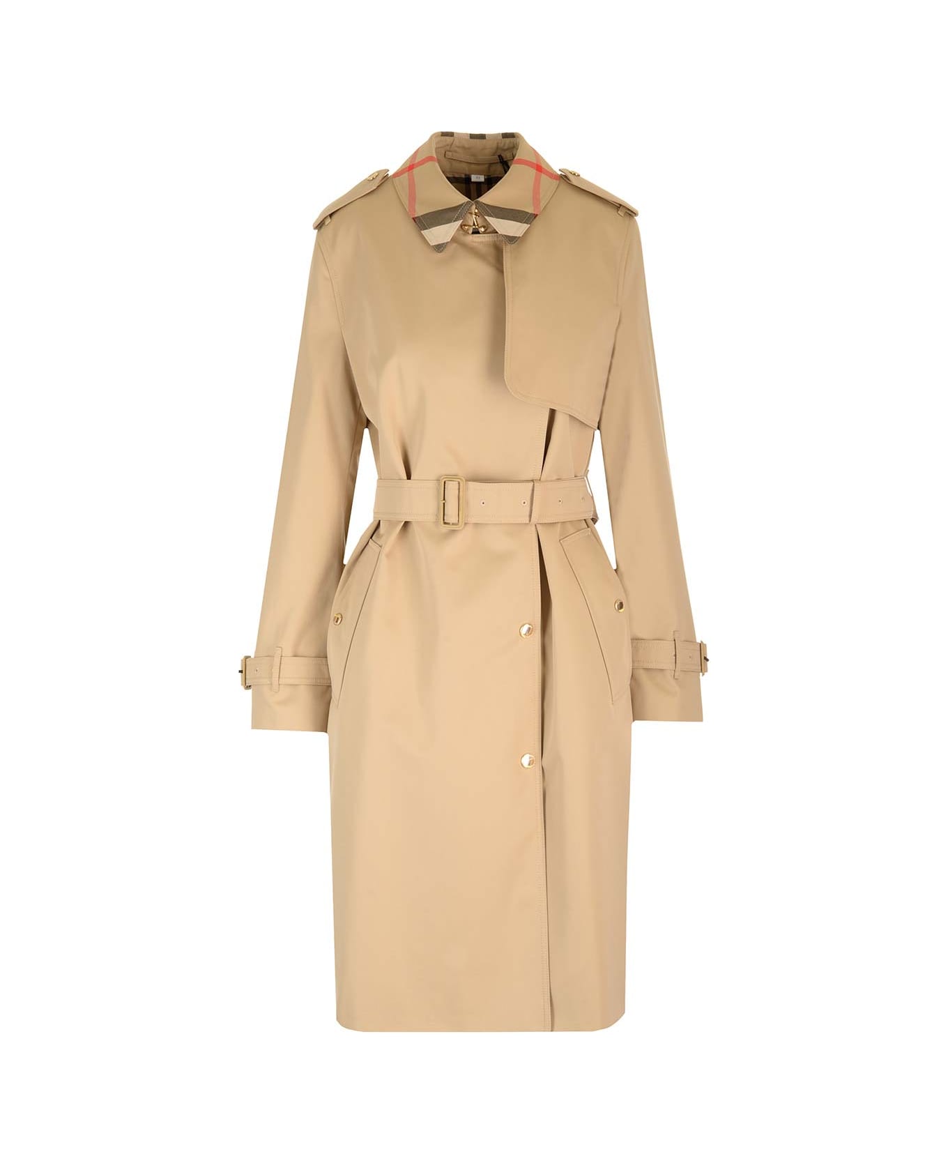 Burberry Honey Trench Coat With Check Collar - Beige コート