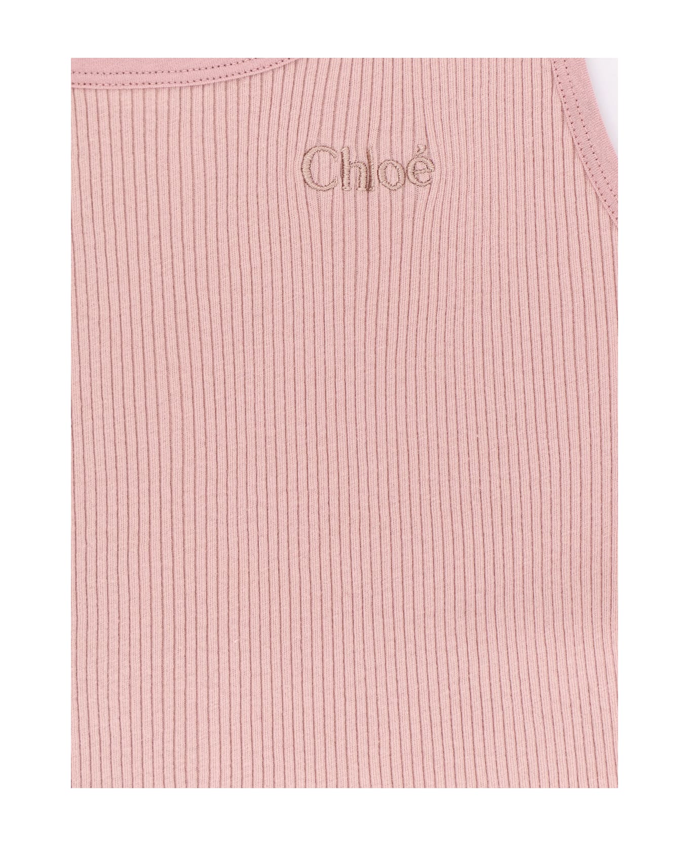 Chloé Ribbed Cotton Top - Smoky Rose
