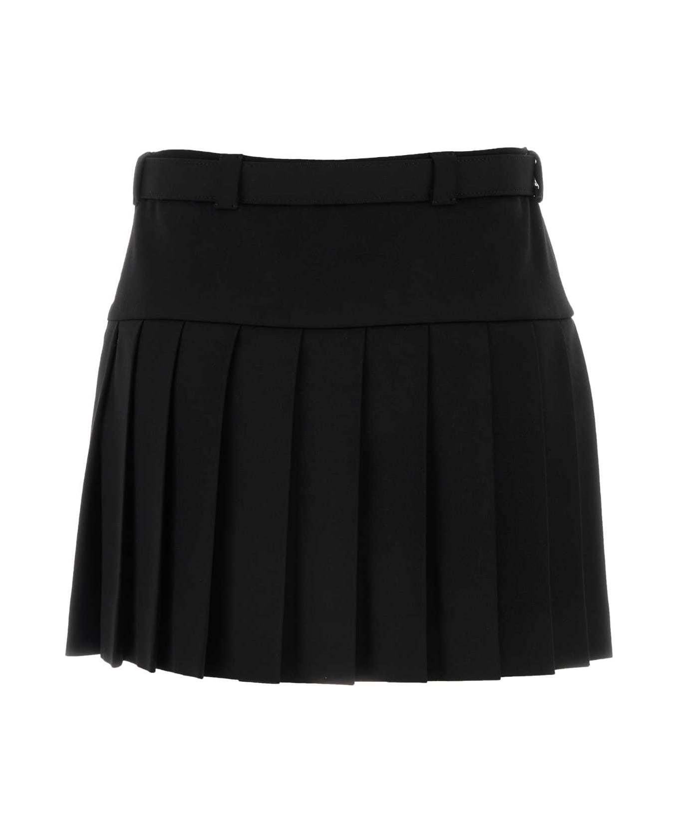 Miu Miu Black Stretch Wool Mini Skirt - NERO