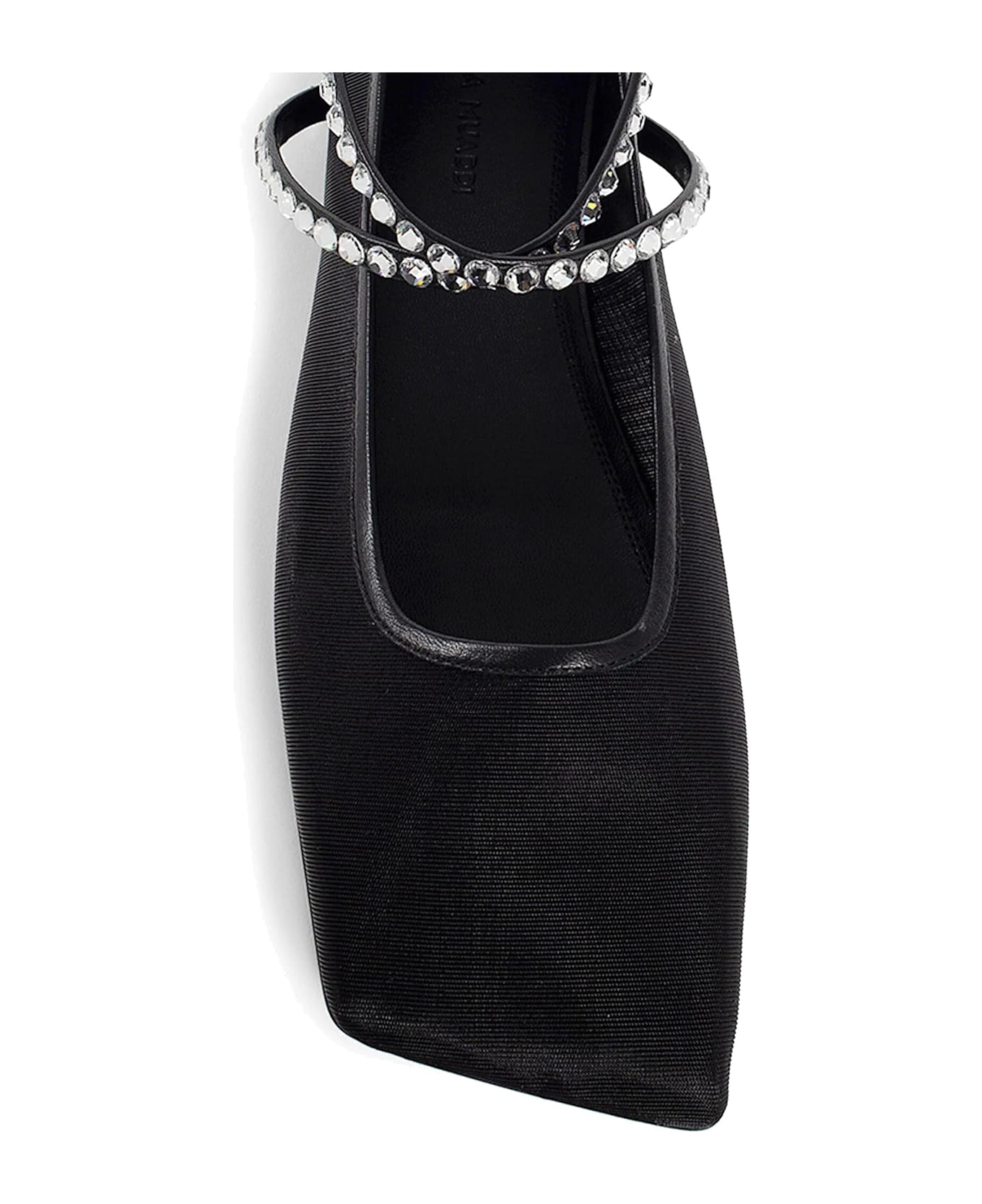 Amina Muaddi Mesh Crystal Ballerina Flats - Black