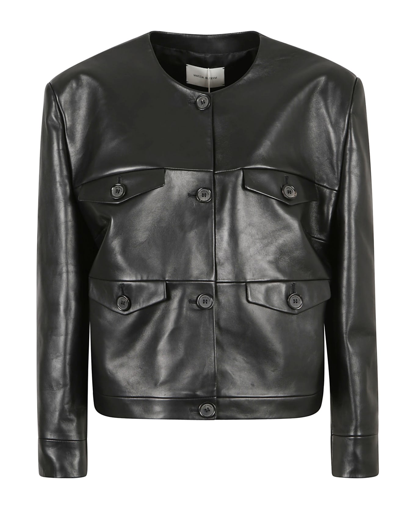 Magda Butrym 4 Pockets Buttoned Leather Jacket - Black