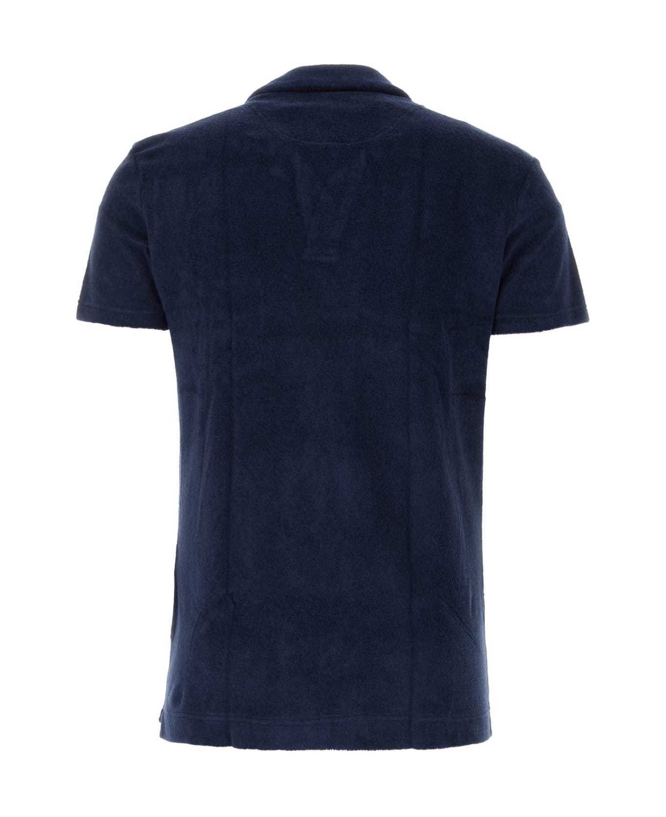 Orlebar Brown Navy Blue Terry Fabric Terry Polo Shirt - NAVY ポロシャツ