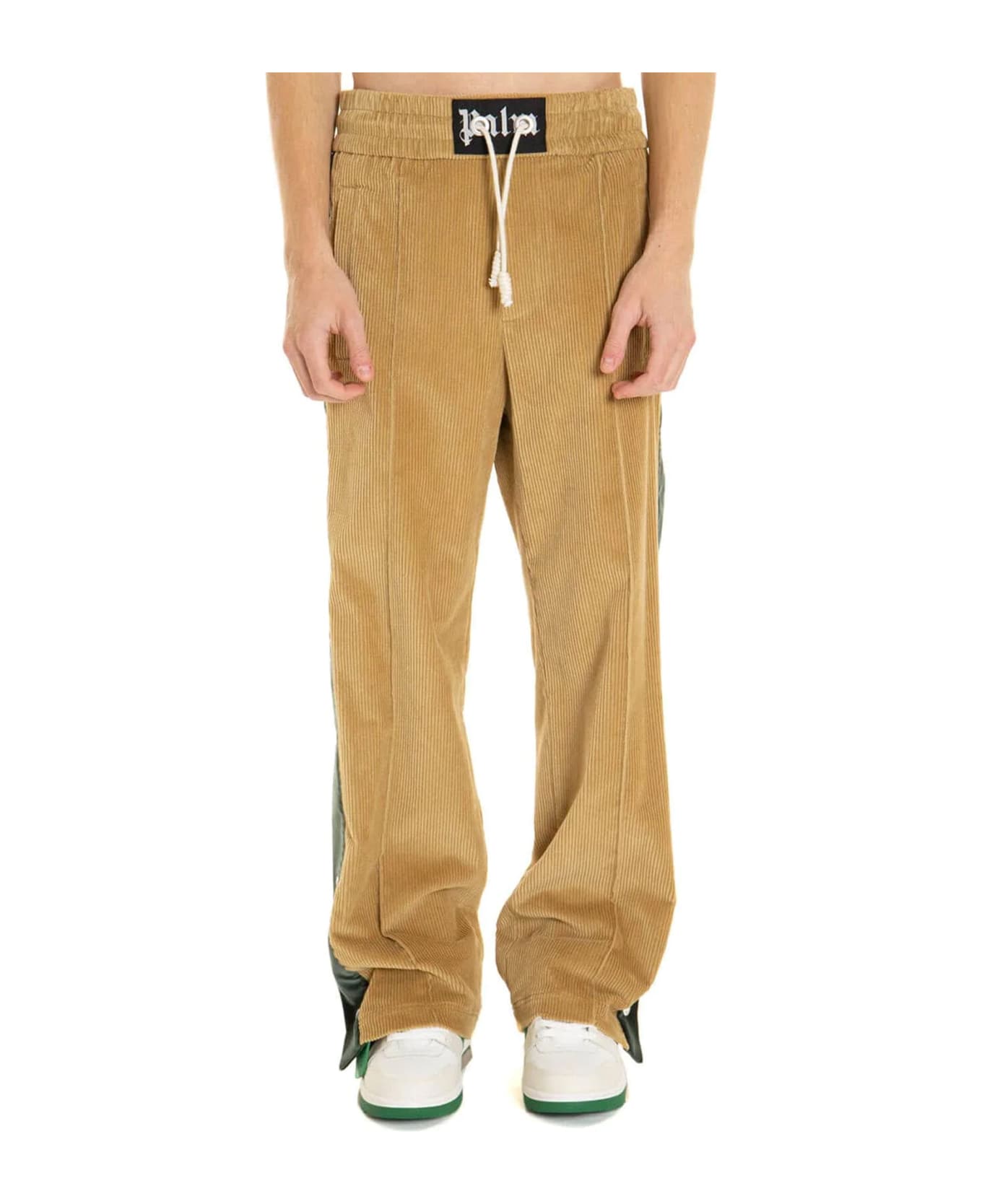 Palm Angels Ribbed Cotton And Wool Pants - Beige