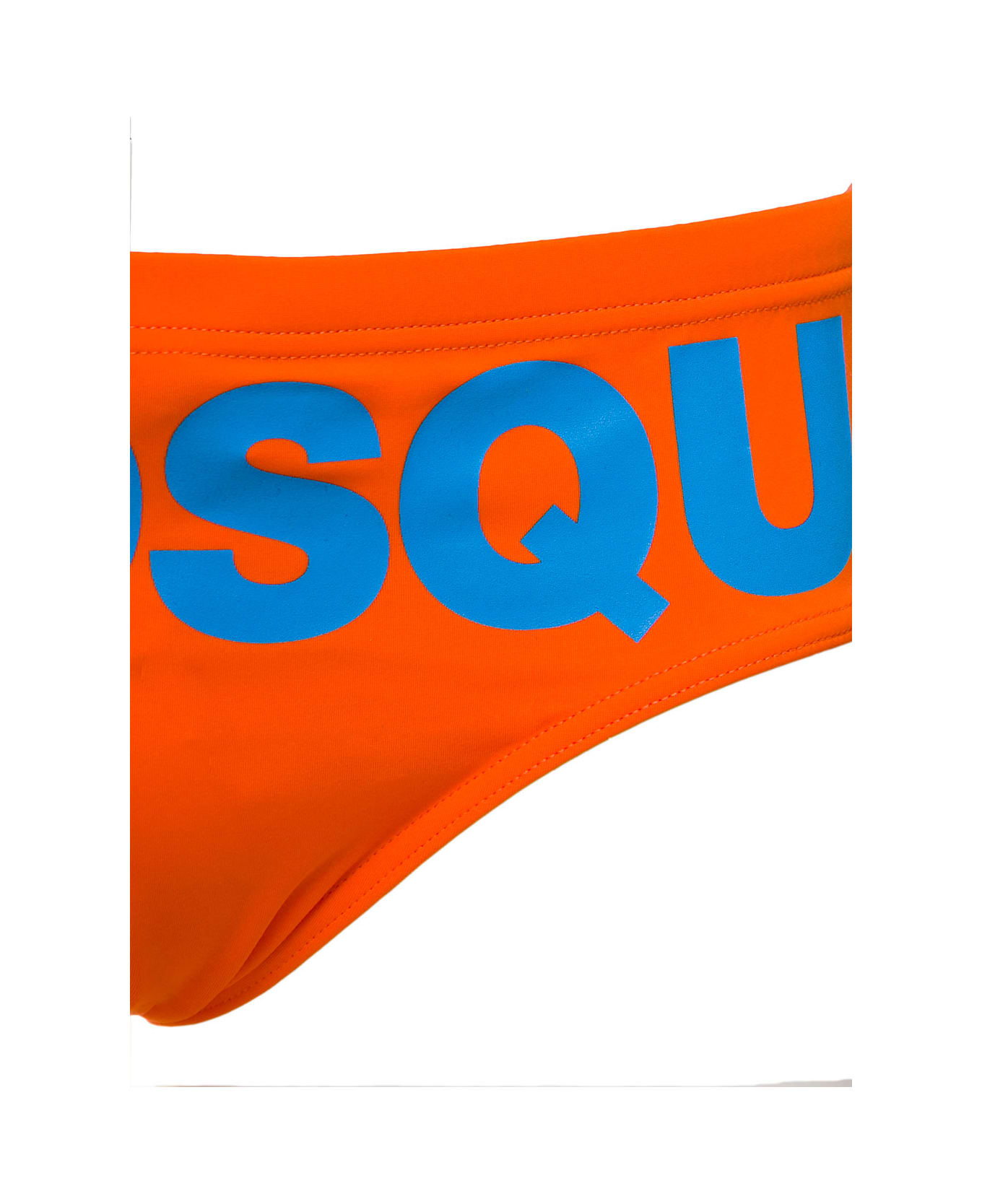 Dsquared2 Orange Swim Briefs With Printed Logo In Polyamide Man - Orange