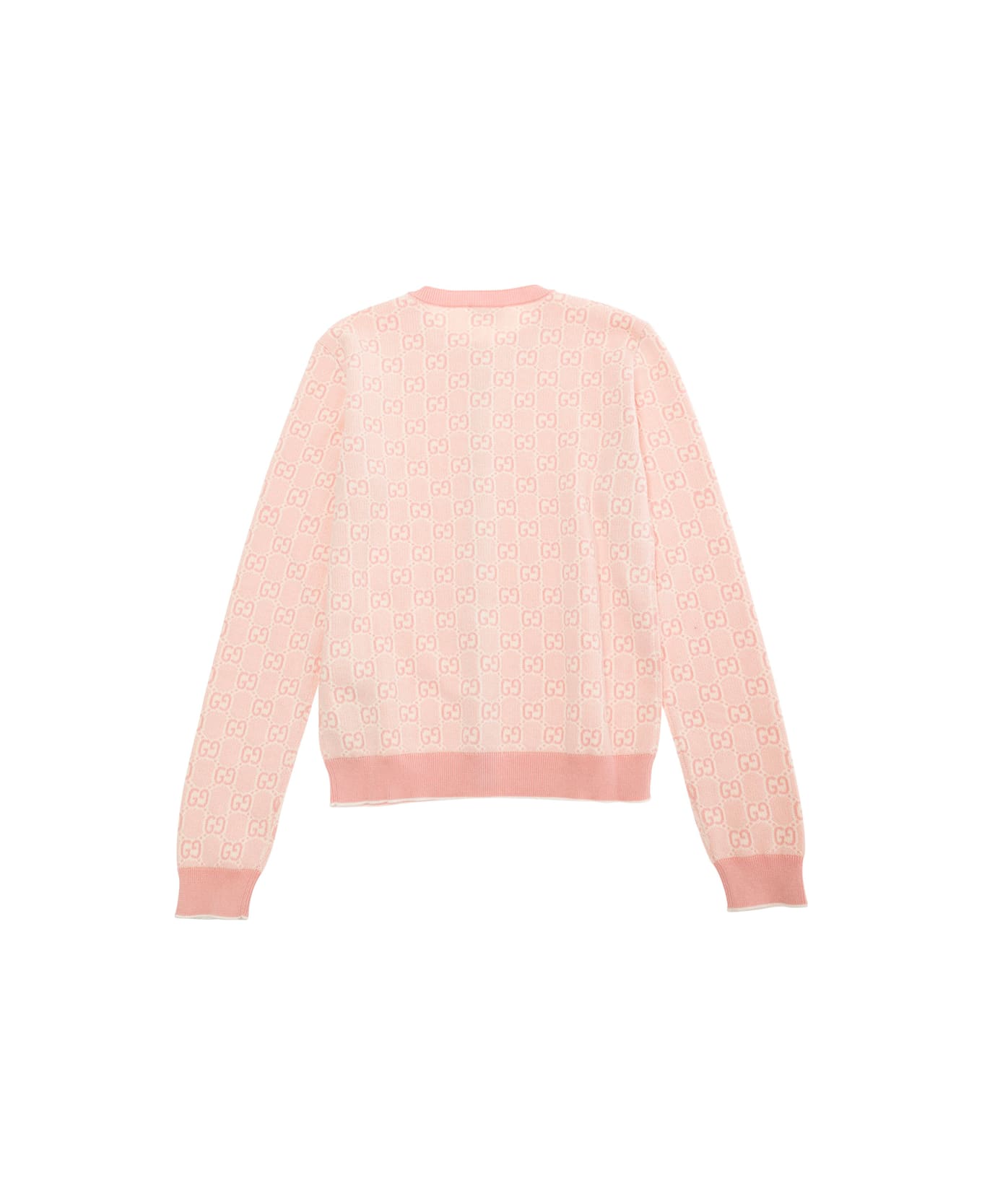 Gucci Pink Cardigan With All-over Gg Motif In Cotton Girls - Pink