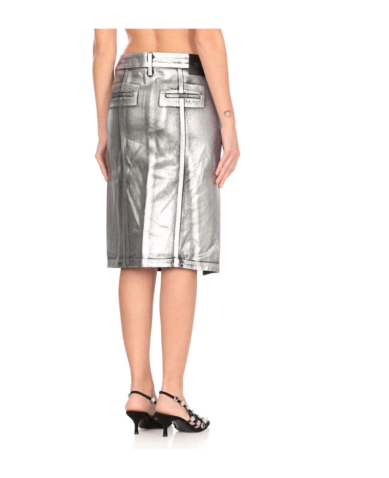 The Attico Cotton Midi Skirt - Silver