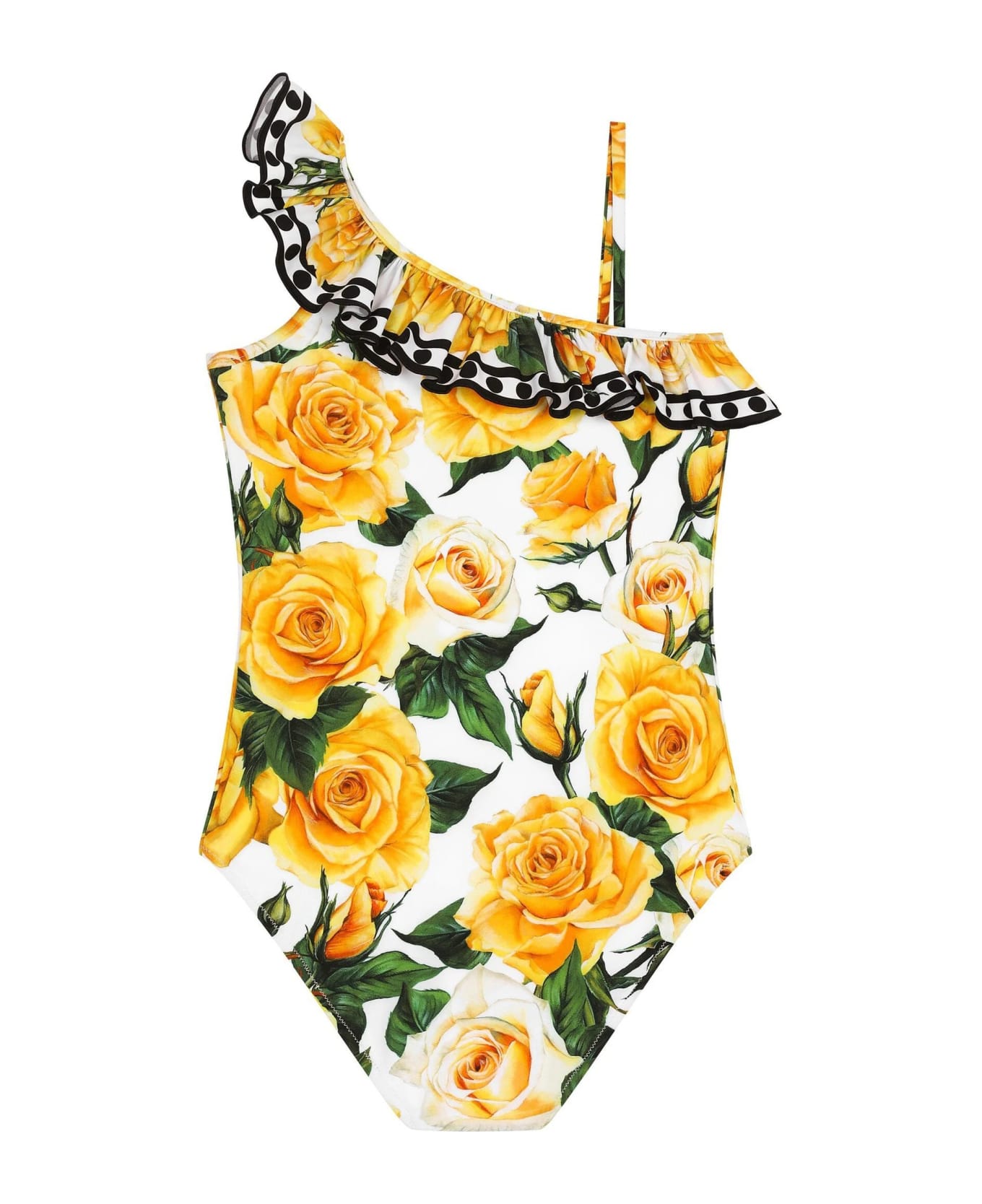 Dolce & Gabbana One-piece Swimwear In Lycra With Yellow Rose Print - Yellow