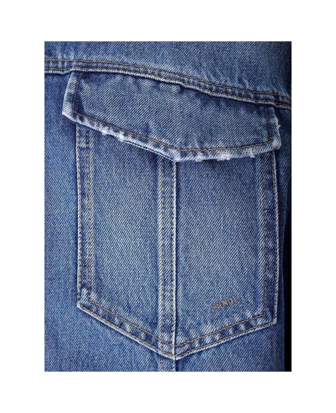 Fendi Collared Button-up Jacket - BLUE