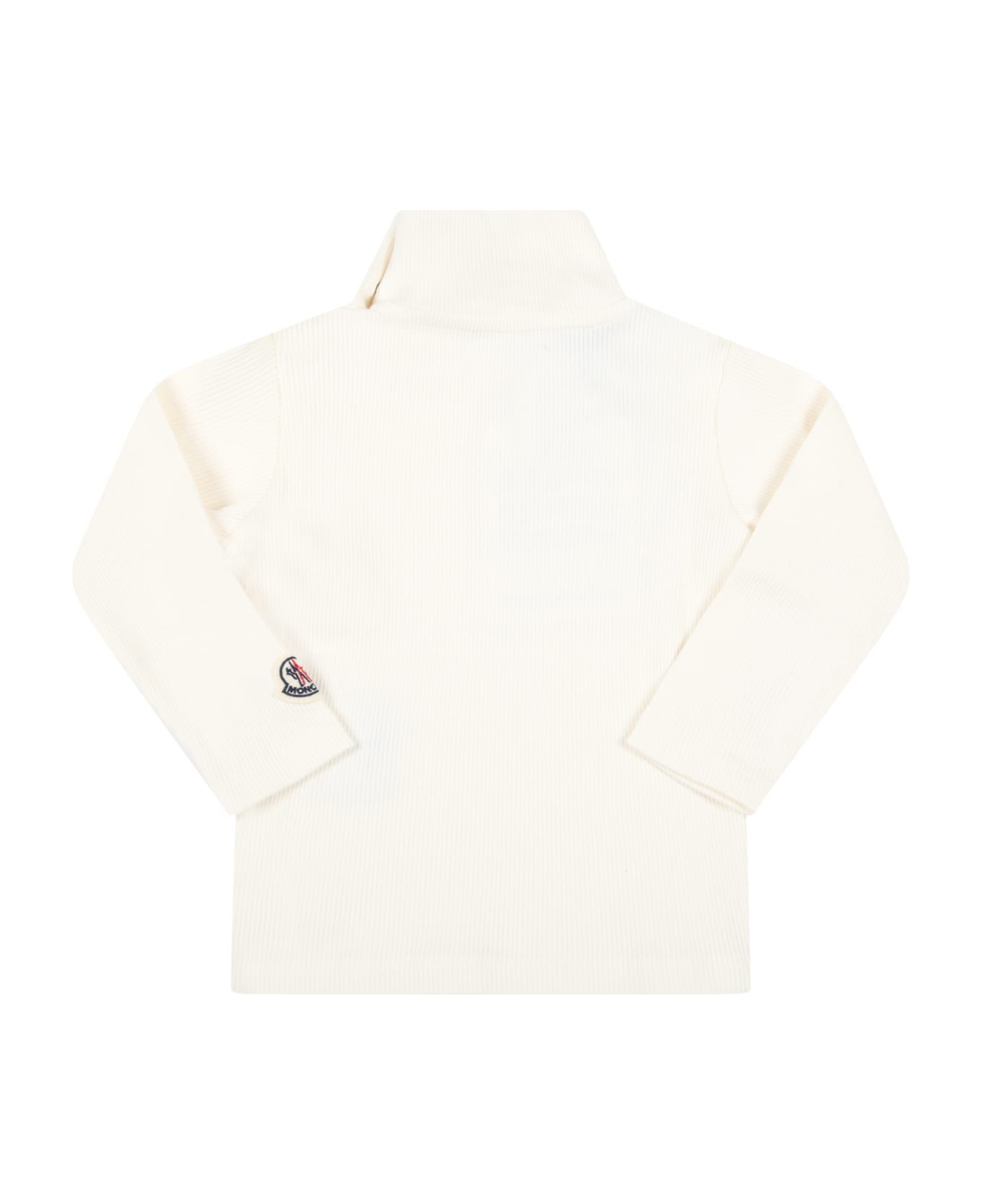 Moncler Ivory Turtleneck For Baby Kids With Patch - White