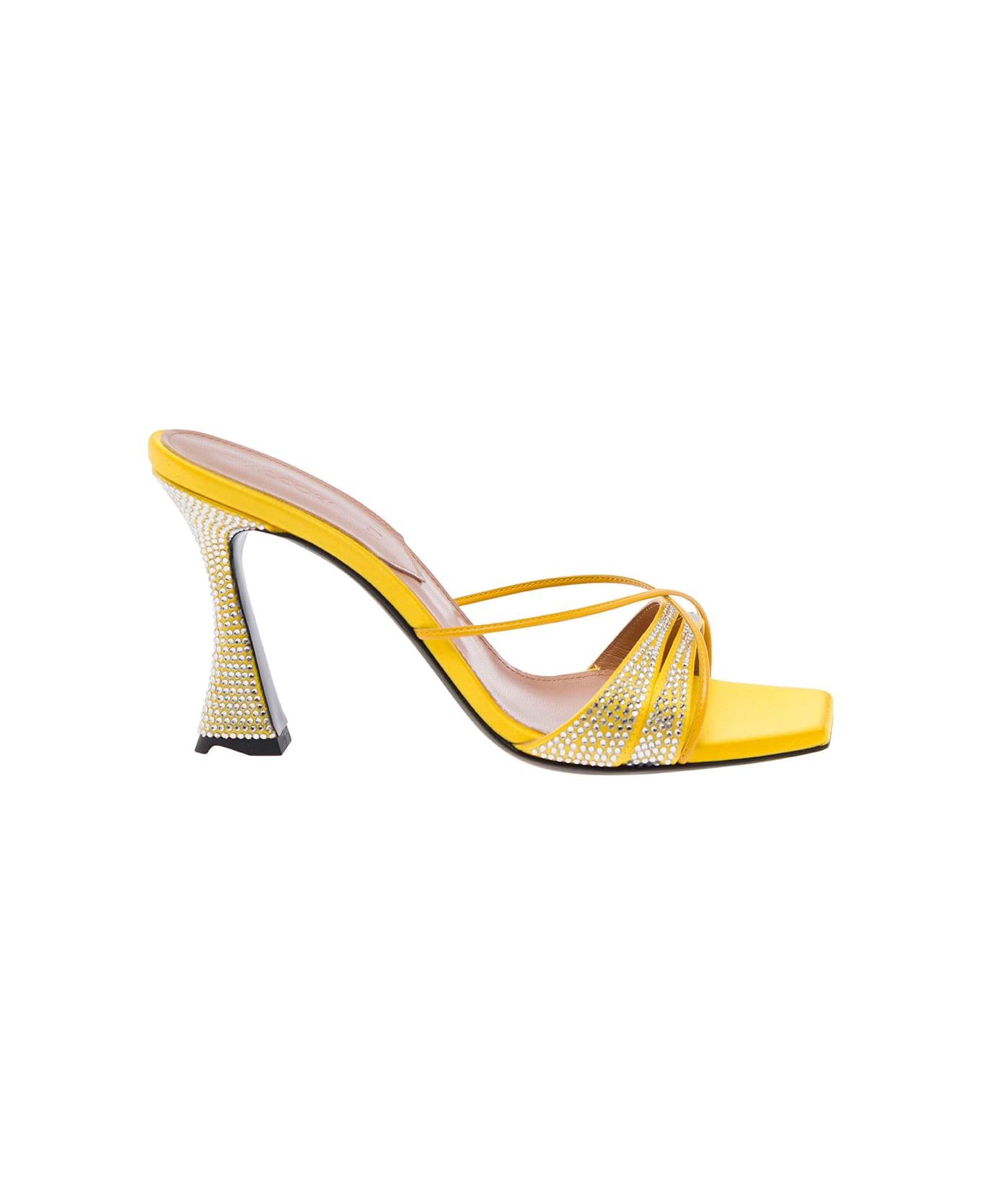 D'Accori Yellow Slip-on Sandals With All-over Rhinestone In Satin Woman - Yellow