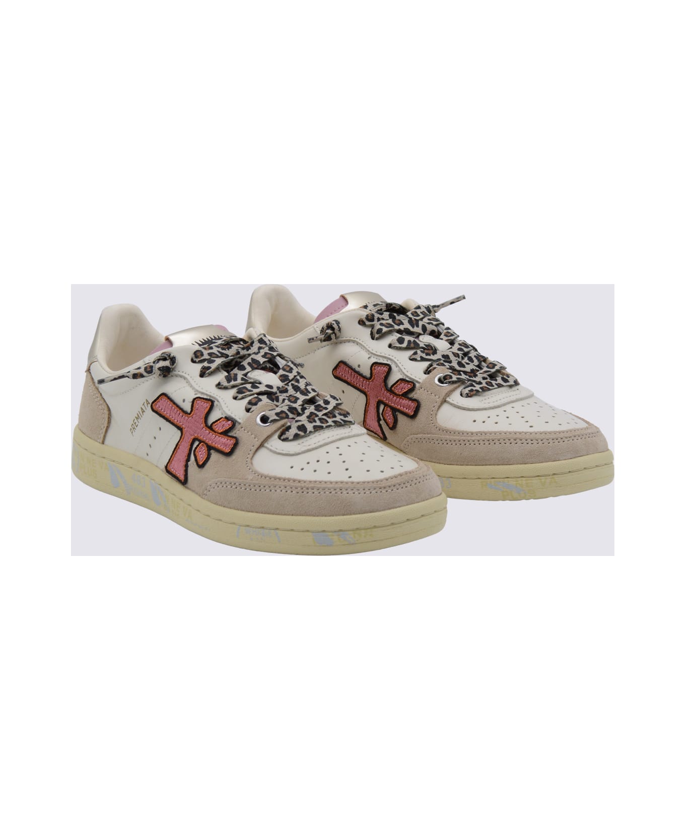 Premiata White And Pink Leather Clayd Sneakers