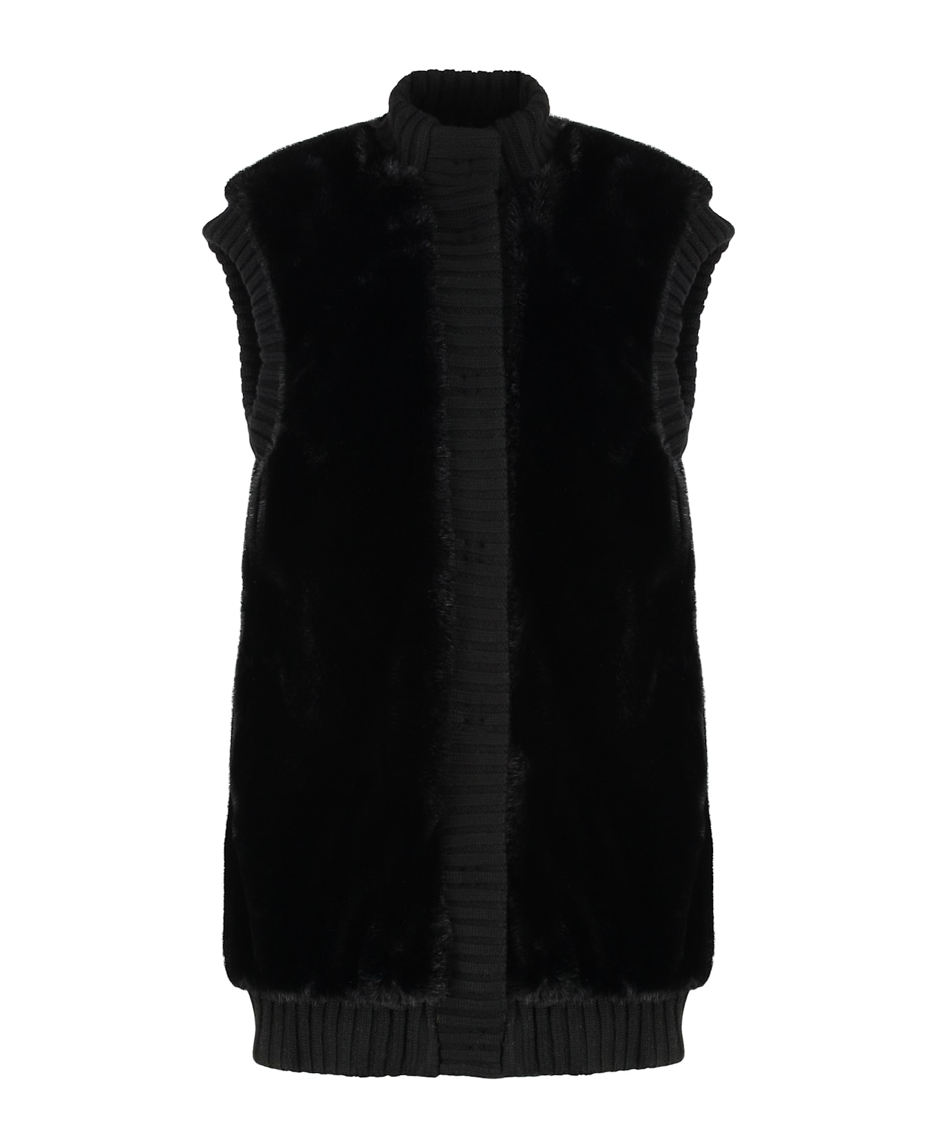 Pinko Long Coat Fur Effect - black