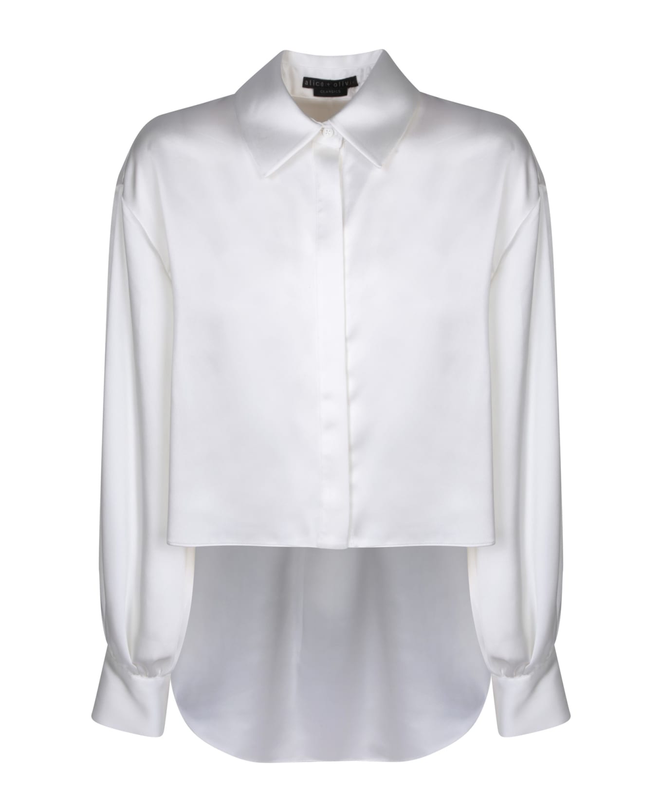 Alice + Olivia White Asymmetric Satin Shirt - White