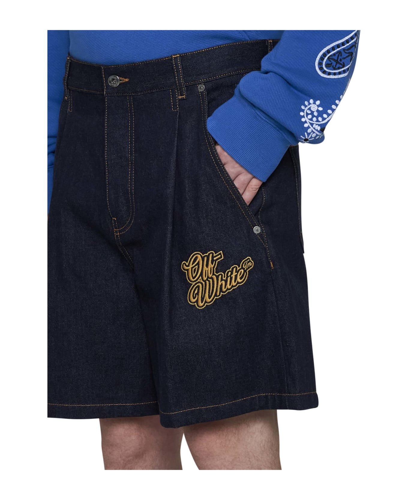 Off-White Denim Shorts With Logo - Blue