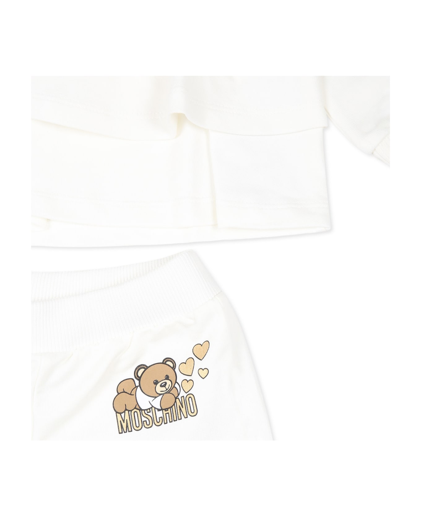 Moschino Ivory Suit For Baby Girl With Teddy Bear - White