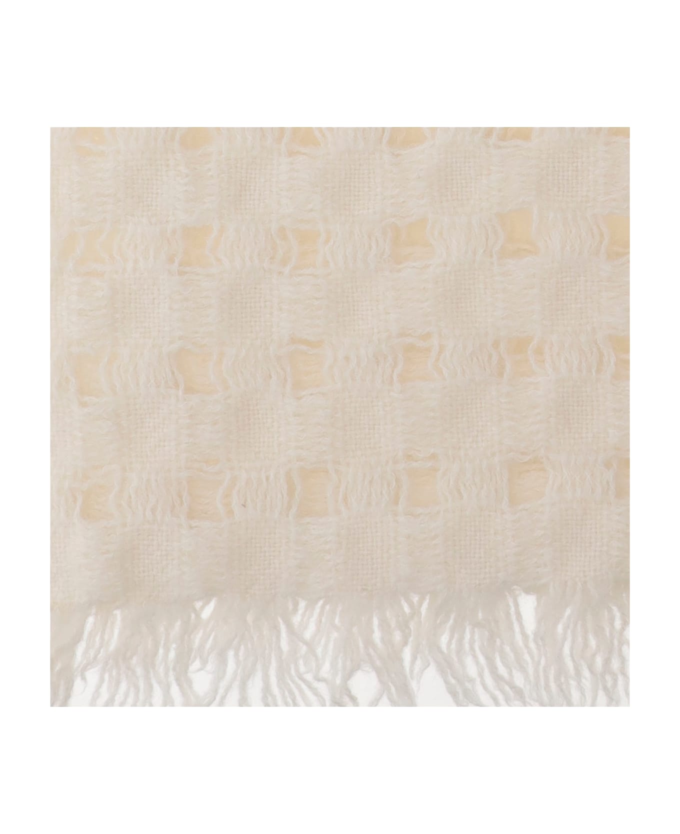 Lauren Manoogian Wool Blend Handwoven Grid Wrap Scarf - Ivory