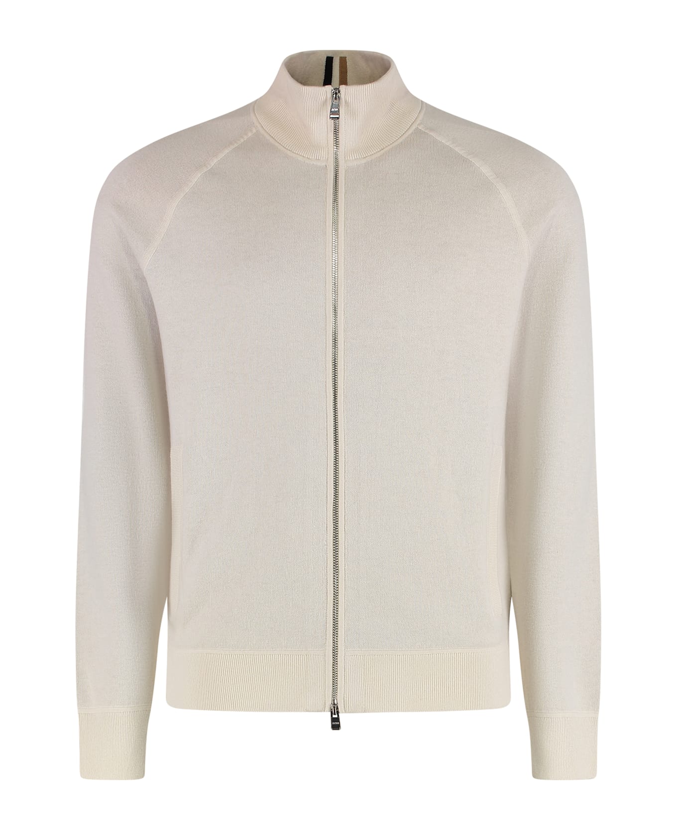 Hugo Boss High Collar Zipped Cardigan - panna