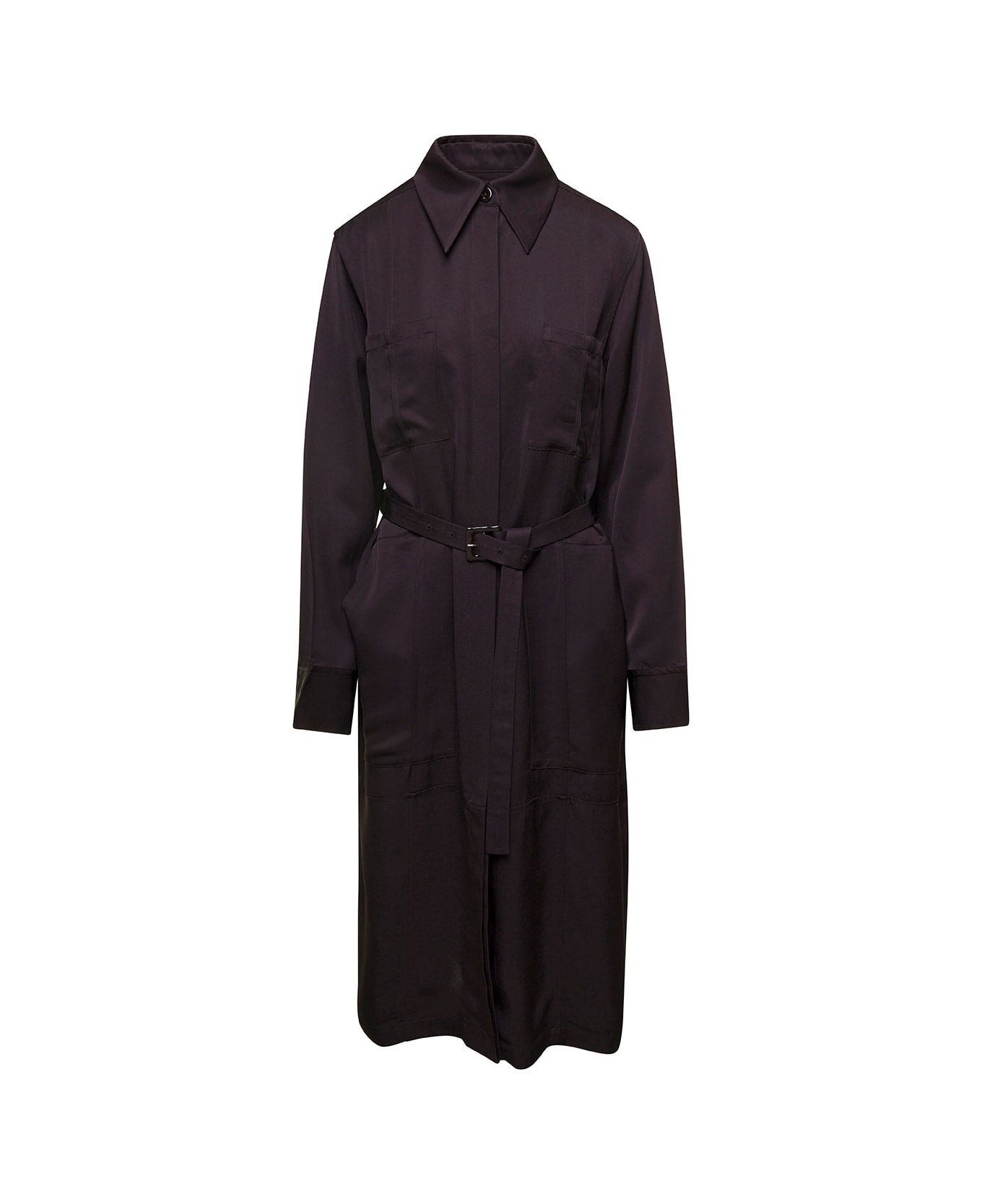 Jil Sander Brown Belted Coat With Classic Collar In Viscose Twill Woman - Brown