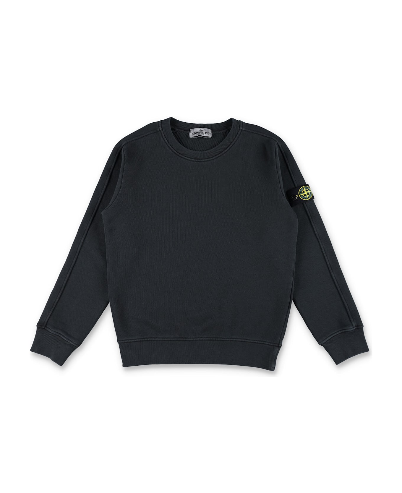 Stone Island Junior Crewneck Sweatshirt With Logo Patch - BLACK