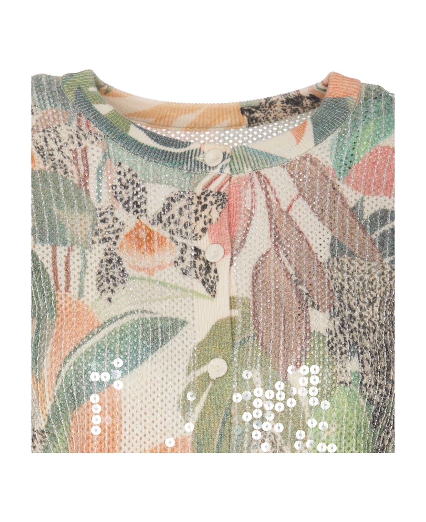 TwinSet Cardigan Flowers Patterned With Paillettes - Papaya ブラウス