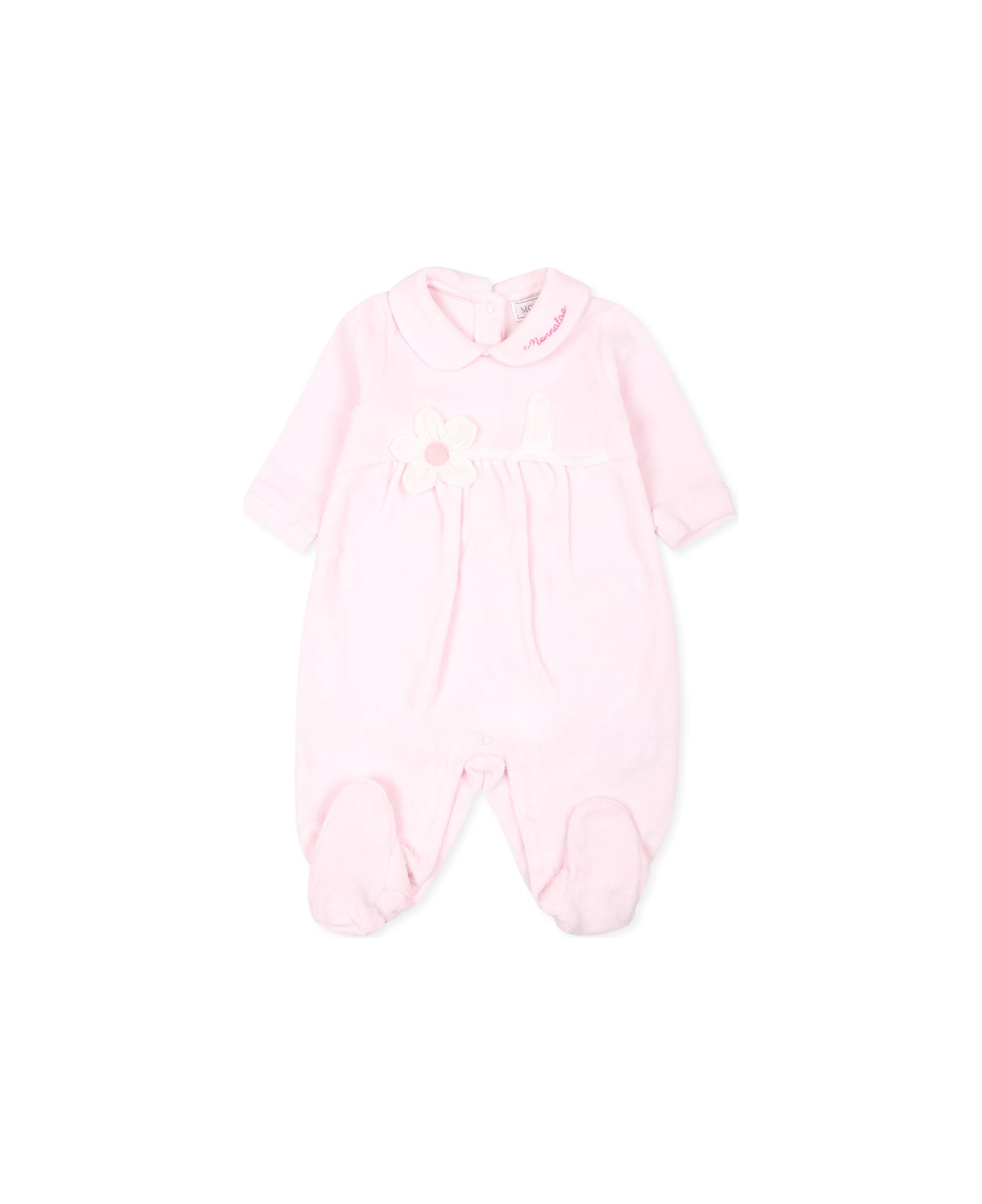 Monnalisa Pink Babygrow With Flower And Logo - Pink