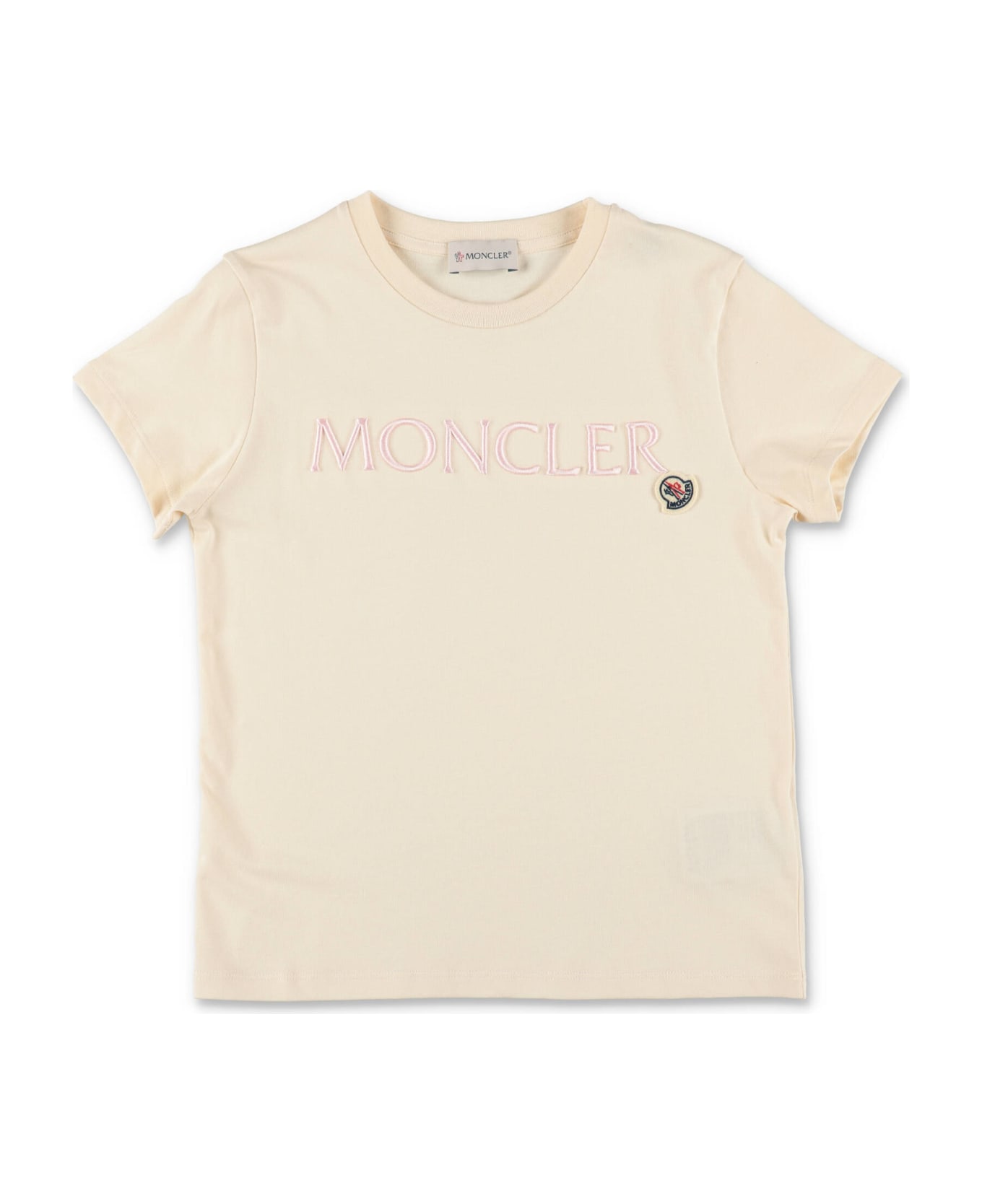 Moncler T-shirt Crema In Jersey Di Cotone Bambina - Crema