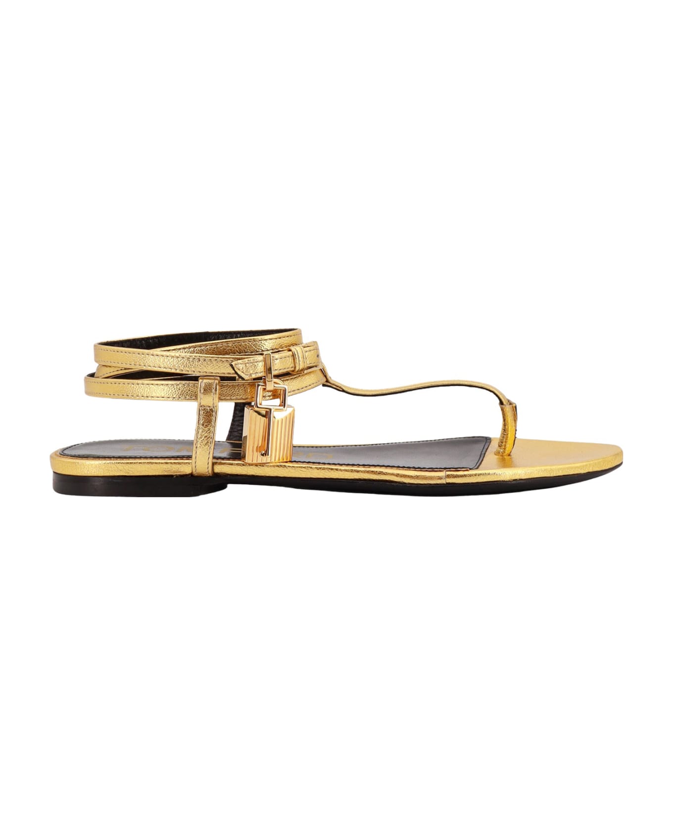 Tom Ford Ankle Strap Metallic Flat Sandals - Gold