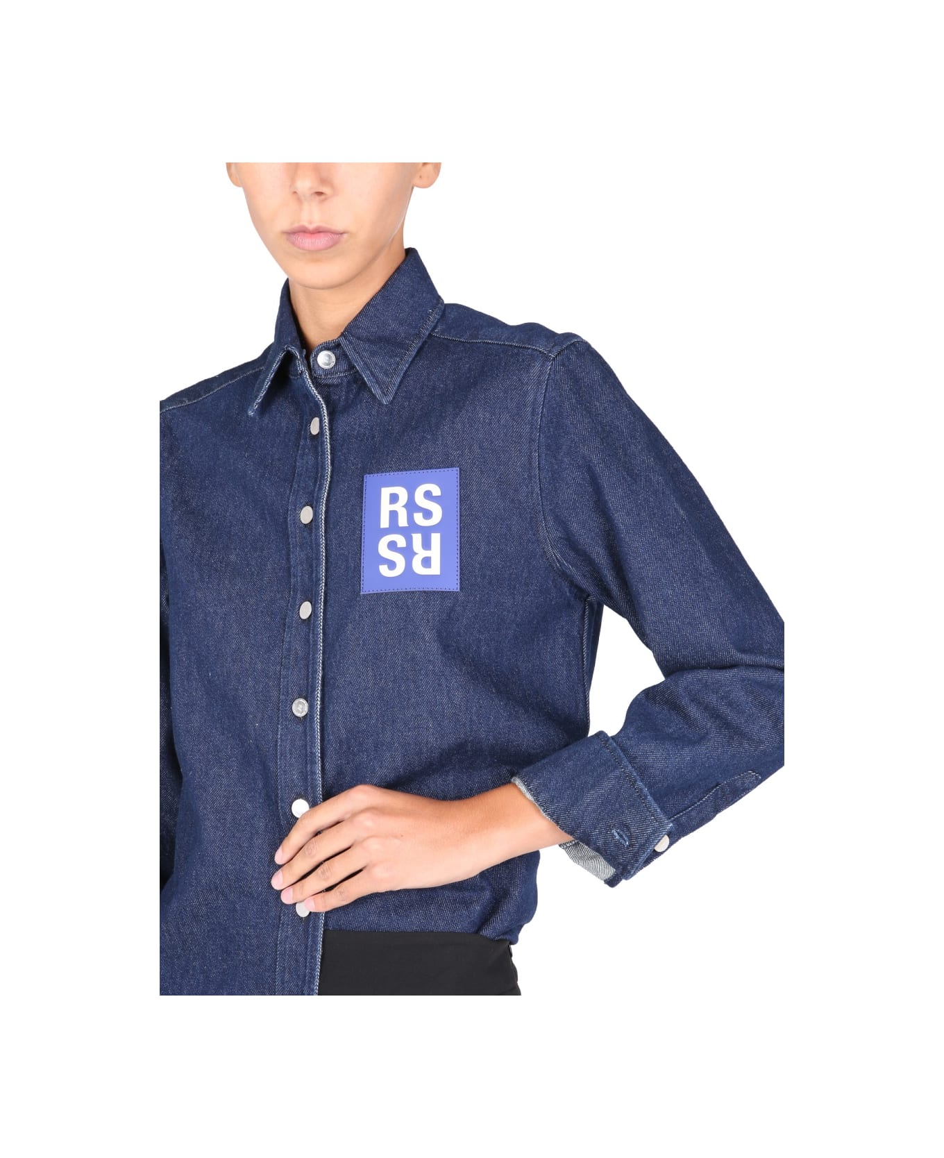Raf Simons Shirt Jacket With Logo Patch - BLUE