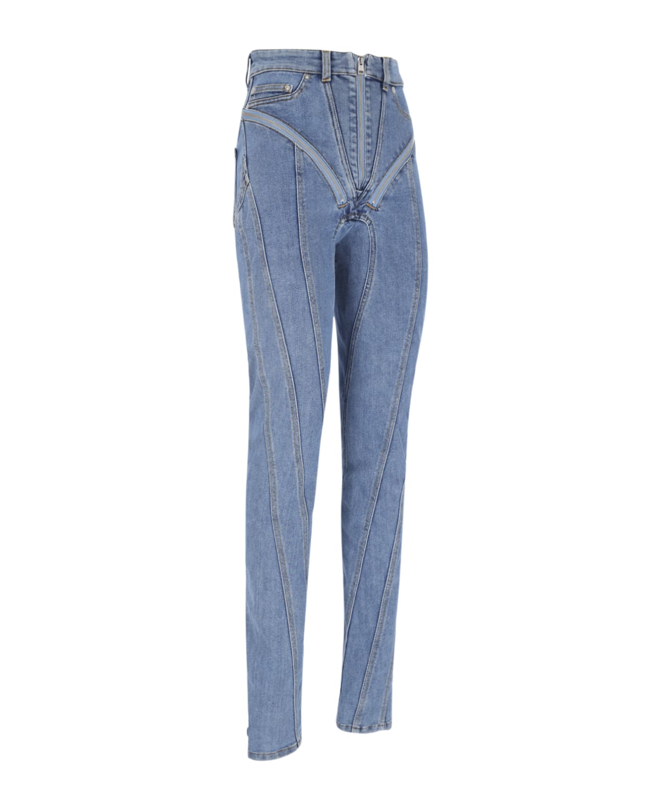 Mugler 'zipped Spiral' Jeans - Light Blue